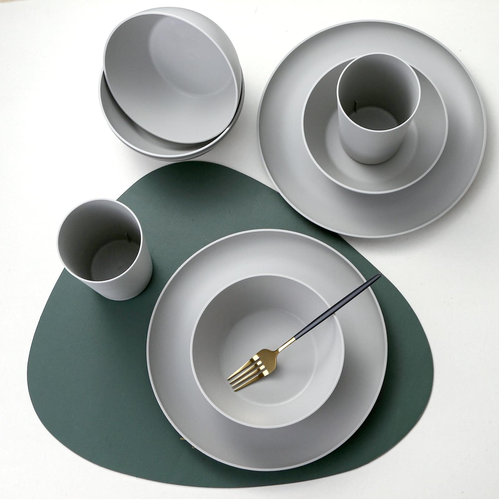 YARRGGU 24-Piece Dinnerware Set, Service for 8, Unbreakable Plates and Bowls Set, BPA-Free, Dishwasher Safe, Gray Tableware for Kitchen, Party and Picnic, view 5