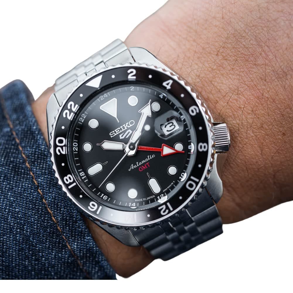 SEIKO SSK001 Automatic Watch for Men - 5 -Sports - Black Dial with Date Calendar and Luminous Hands & Markers and Black & Gray GMT Bezel, 100m Water-Resistant, view 2