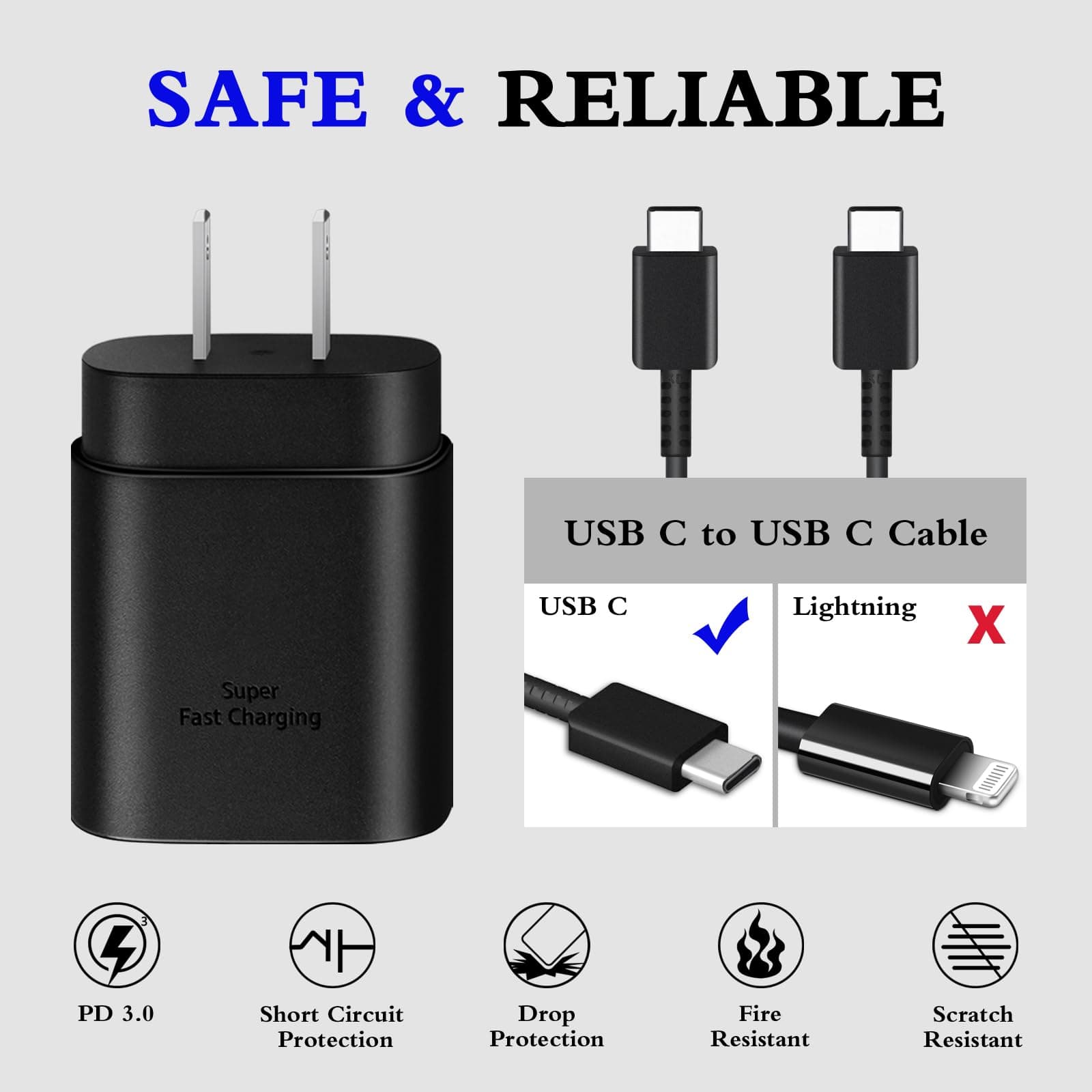 Type C Charger Fast Charging 2-Pack 25W Long 6FT USB C Cable, view 3