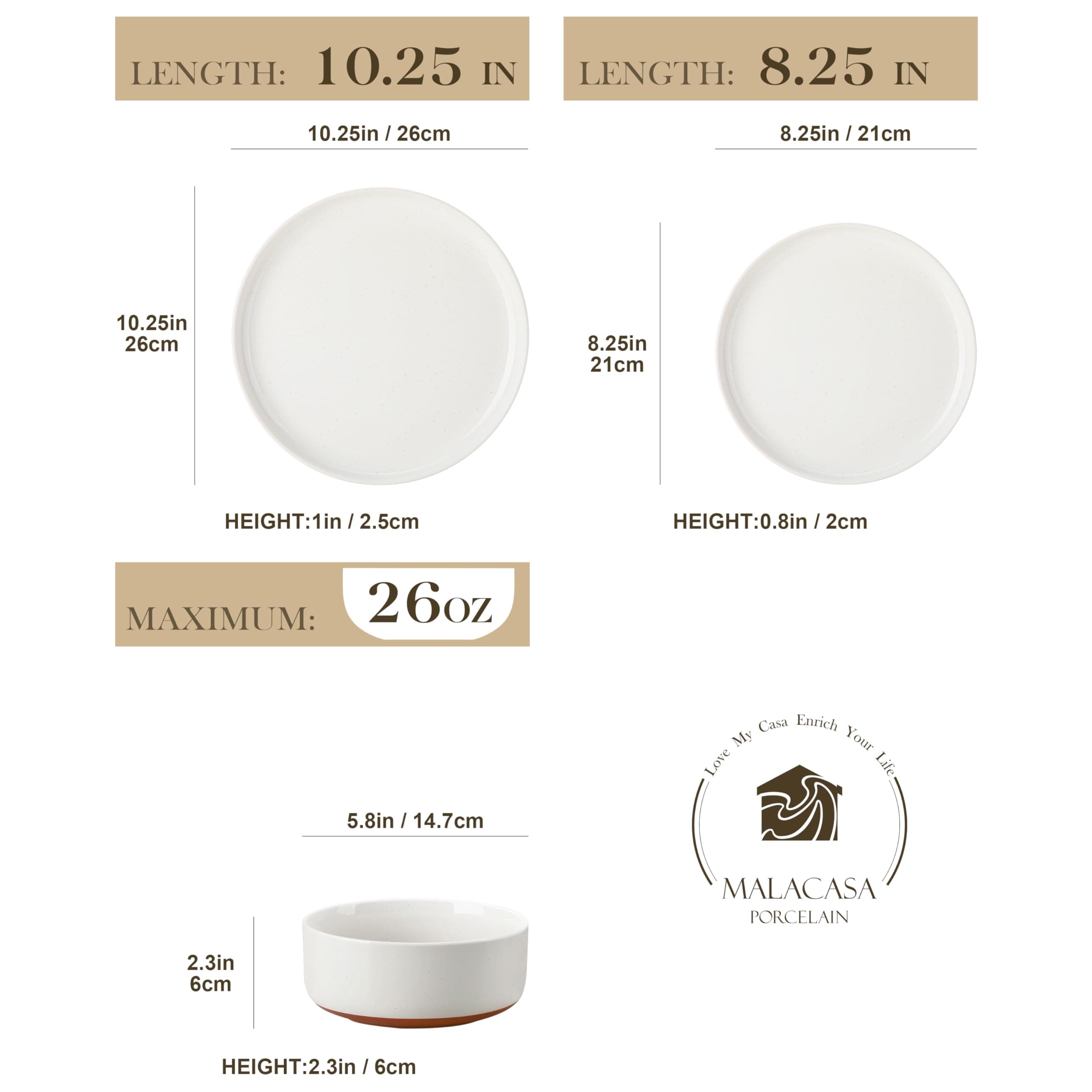 MALACASA Plates and Bowls Sets, 12 Pieces Modern Stoneware Dinnerware Set for 4 Kitchen Dinner Set Ceramic Dishware Dishes Set Microwave and Dishwasher Safe, White, Series TARA, view 2
