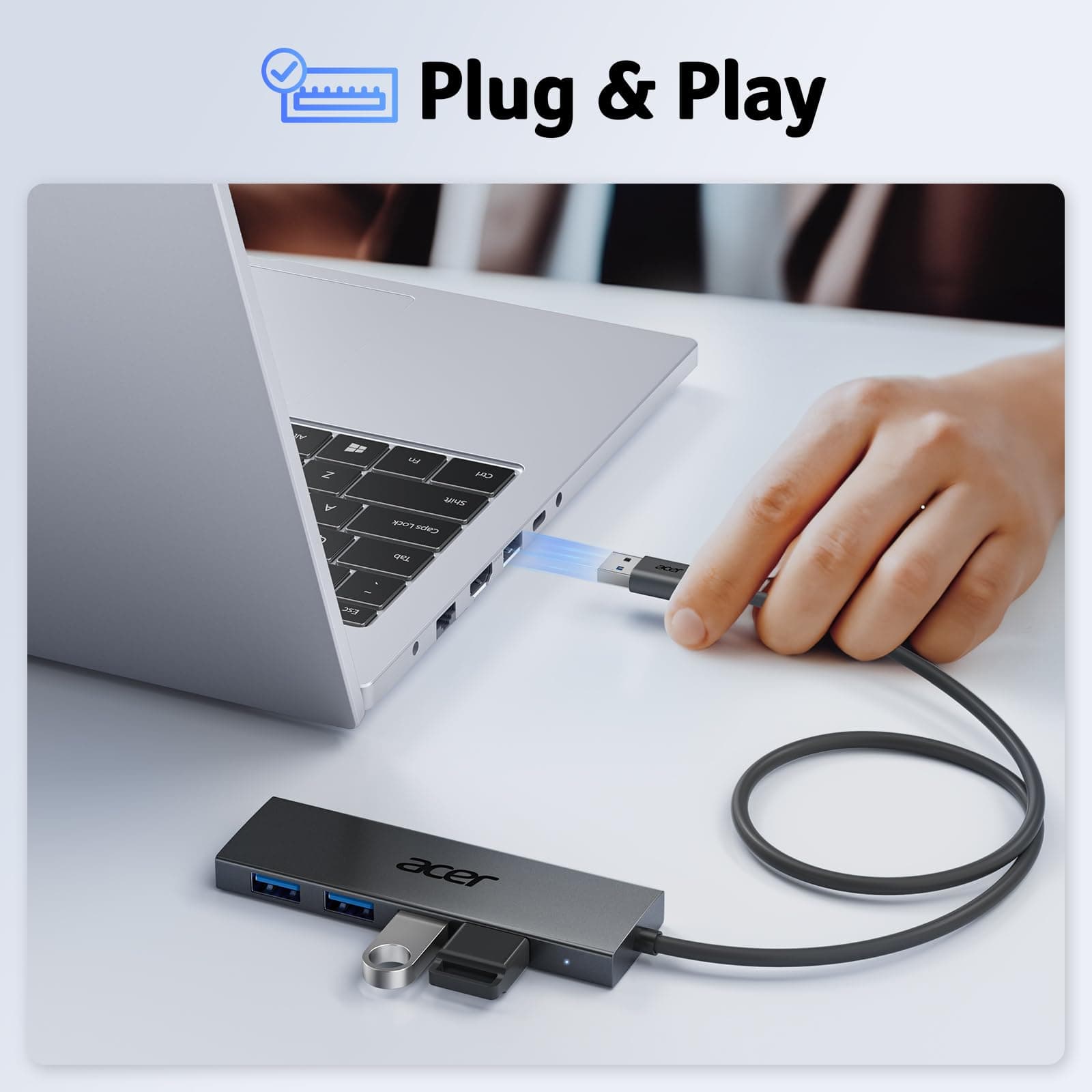 Acer USB Hub 4 Ports, Multiple USB 3.0 Hub, USBA Splitter for Laptop/PC 2FT, view 4