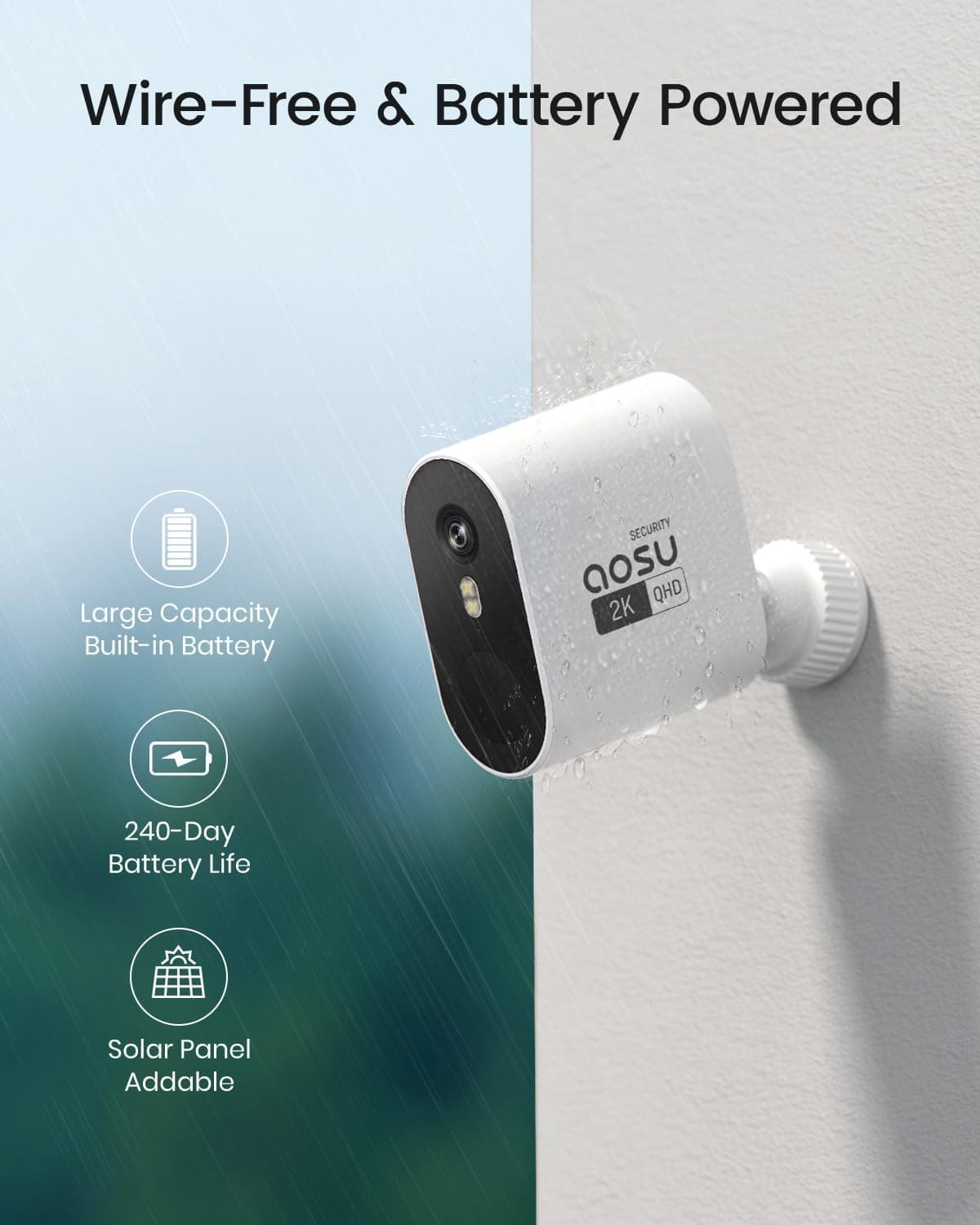 aosu 2K QHD Battery Security Cameras Wireless Outdoor System, 2-Cam-Kit, view 4
