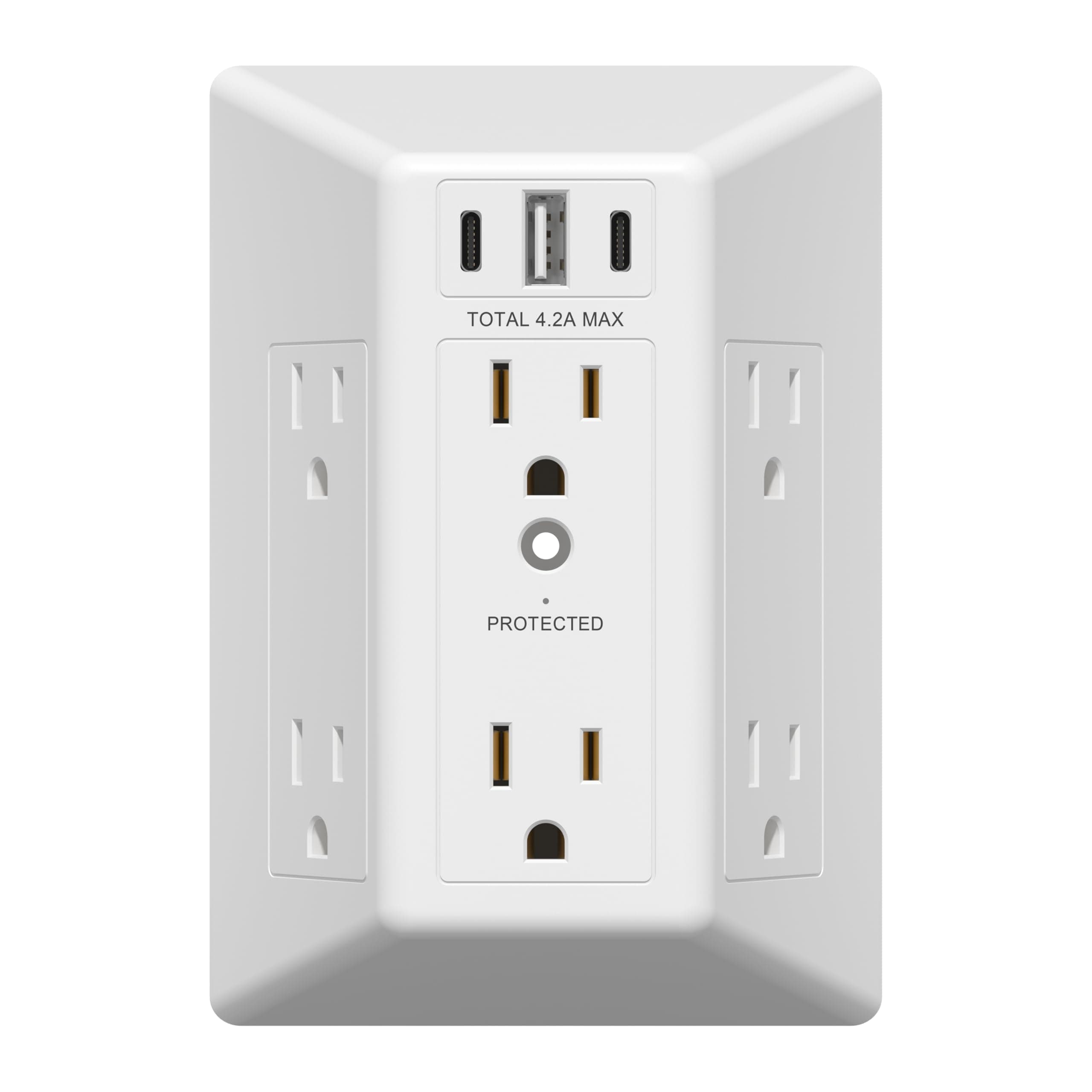 LIDER 6 Outlet Surge Protector Extender with 20W 4.2A 3 USB Type A/C Chargers, 1500 Joules, Multi Plug Wall Charger for Home Office, UL Listed, Thermoplastic, Matte White, 1-Pack