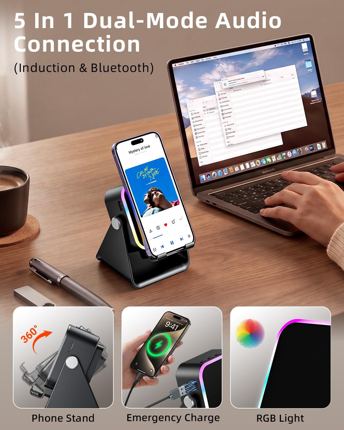 Oresoc Induction Speaker 5-in-1 Wireless Bluetooth Audio for iPhone Android, view 4