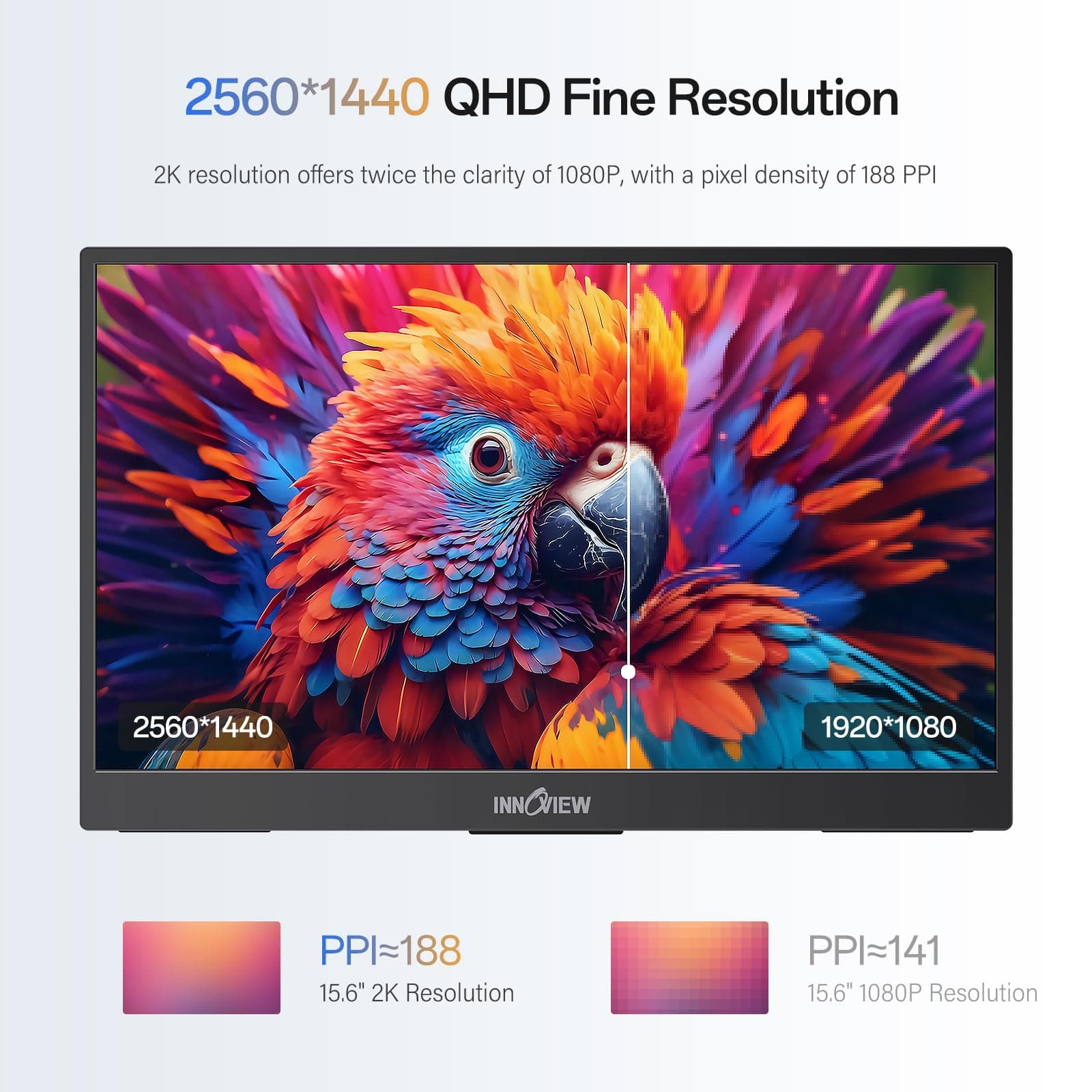 InnoView 2K Portable Monitor 15.6" QHD 100% sRGB, Built-in 180° Adjustable Stand Travel Monitor USB C Standard HDMI Ultra-Slim Portable Monitor for Laptop MacBook Phone PS5 Xbox Switch, view 3