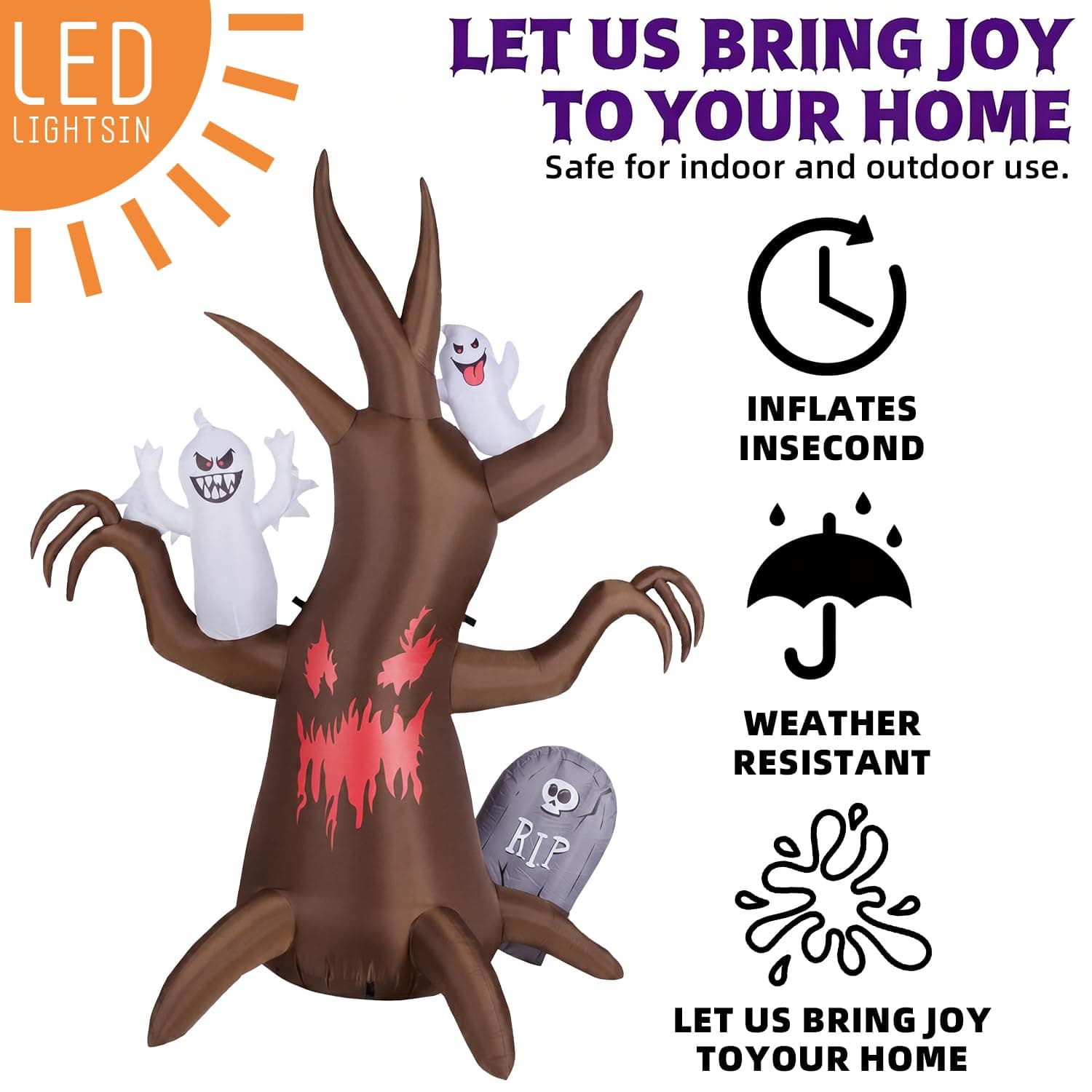 8FT Halloween Inflatable Scary Tree Decorations Blow Up Yard Decor, view 3