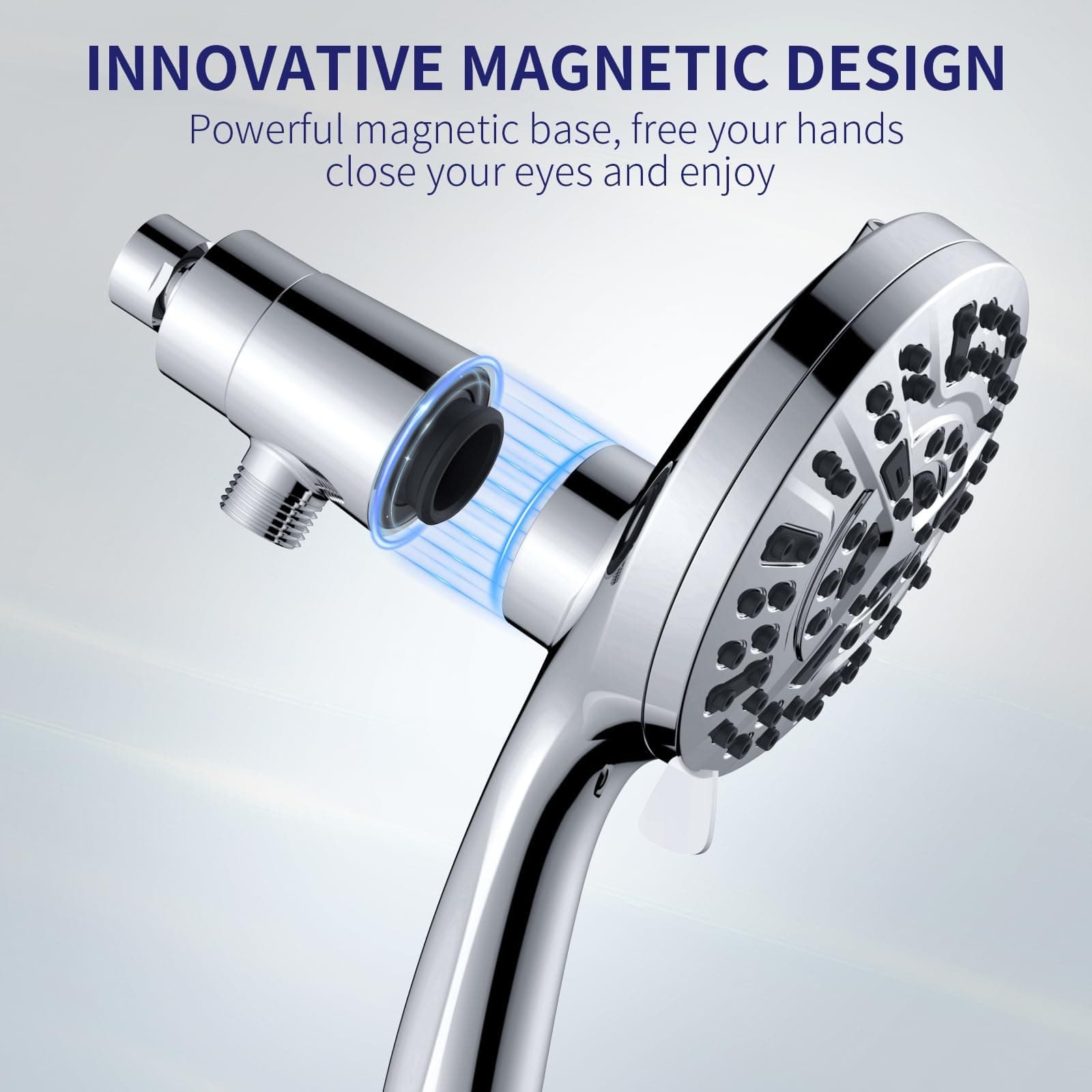 Magnetic Handheld Shower Head with Filter, High Pressure 10-Spray-Mode Detachable Shower Head with 60-Inch Hose, Powerful Hand Held Shower Head for Low Water Pressure(head,silver), view 7