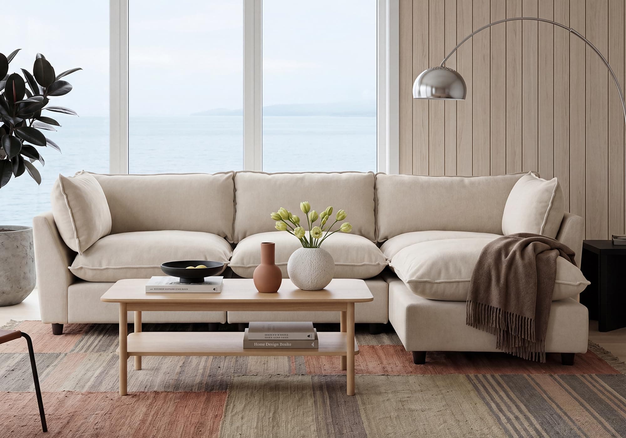 Iroomy Modular Sectional Sofa, Oversized Chenille Cloud Couch, Deep Comfy Seat, 4-Seater Sofas Couches for Living Room, Beige, High Feet