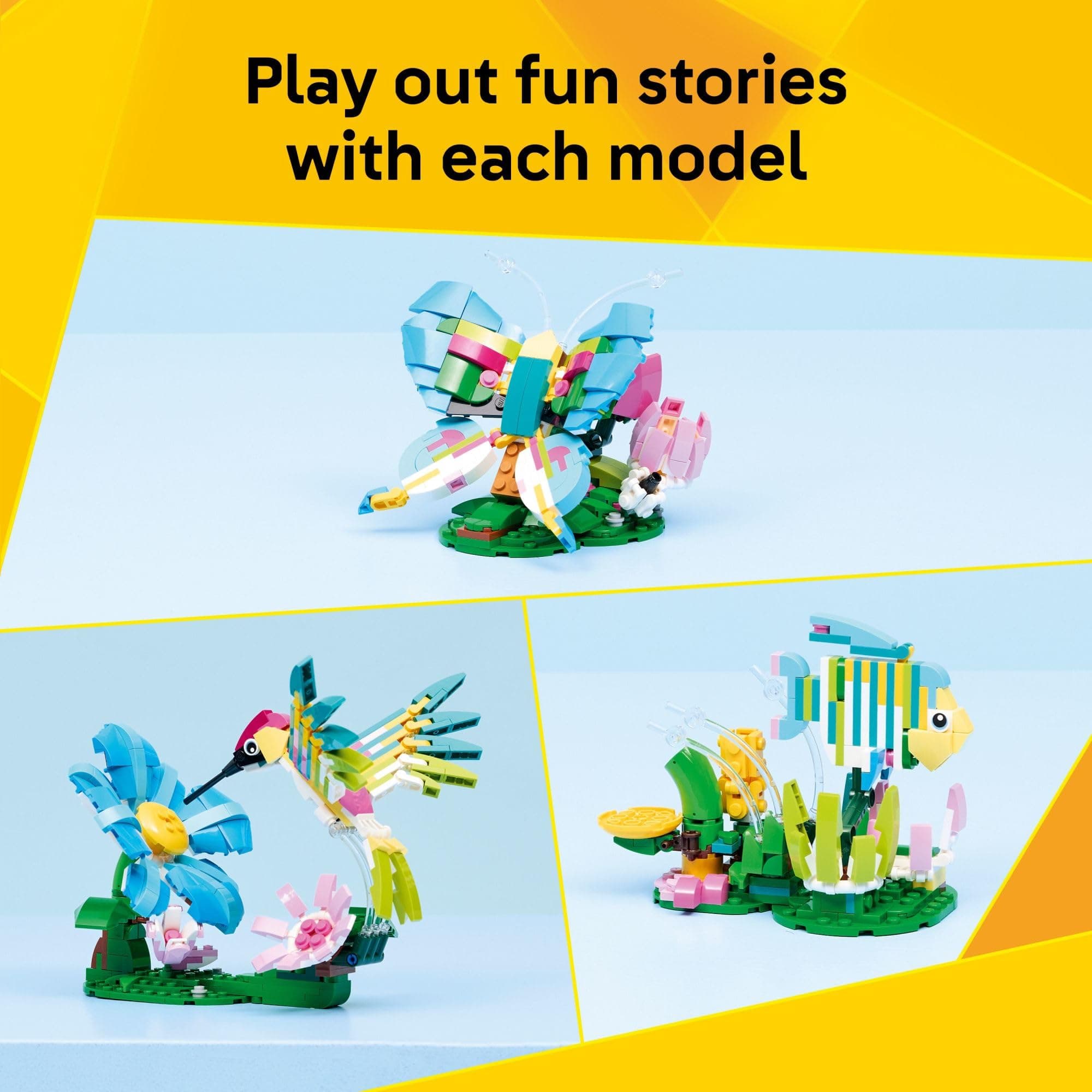 LEGO Creator 3 in1 Wild Animals: Colorful Hummingbird Building Toy for Girls, Boys, & Kids, Ages 8+ - Build a Bird, Butterfly, or Tropical Fish - Gift Idea for Birthdays - 31384, view 3