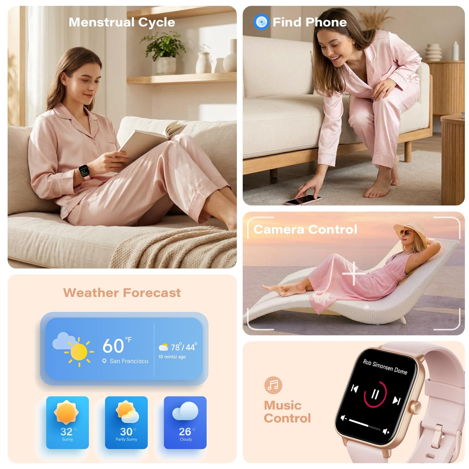 WNH Smart Watch for Women Android & iPhone, 1.8" Touch Screen Fitness Tracker with Alexa, Call & Notification Alerts, Heart Rate/Sleep/SpO2 Monitor, IP68 Waterproof, 120+ Sport Modes (Pink), view 7