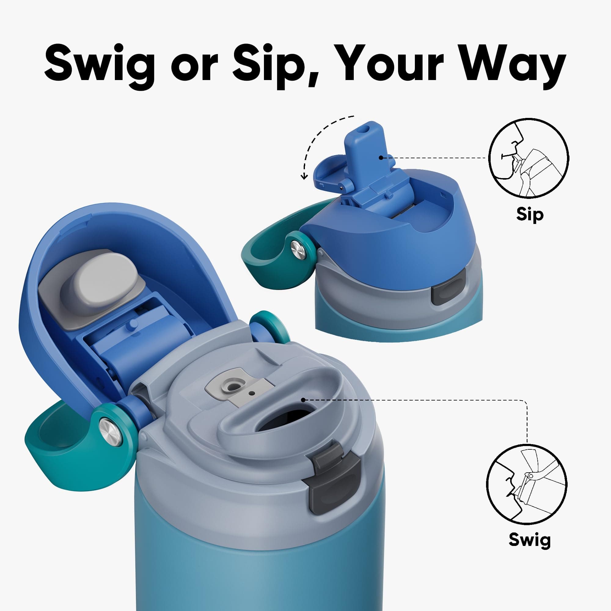 ENCOOL Leakproof Insulated Water Bottle with Straw Dual-Sip Water Bottle Bag-Safe Design for Work, Commute & Gym – Keeps Drinks Cold All Day, 24 oz, Teal Blue, view 4