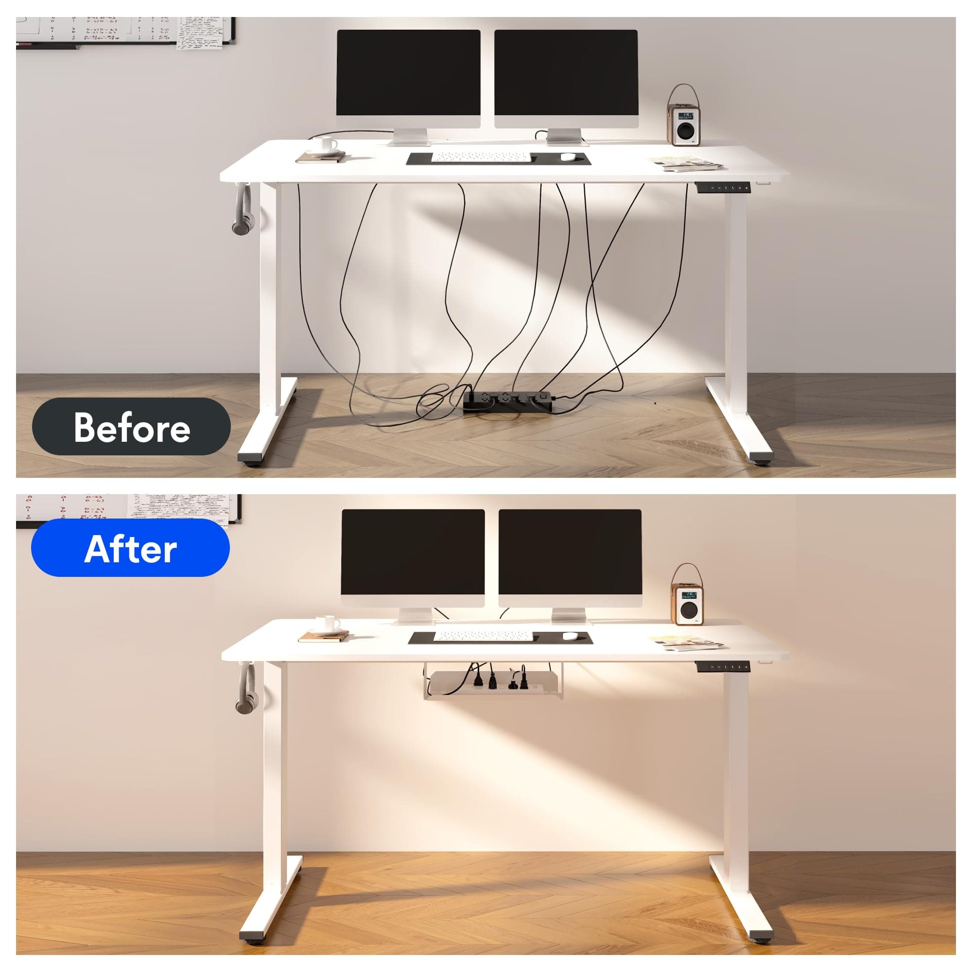 FLEXISPOT EN2 48"x30" Whole-Piece Standing Desk with Power Strip, White, view 6