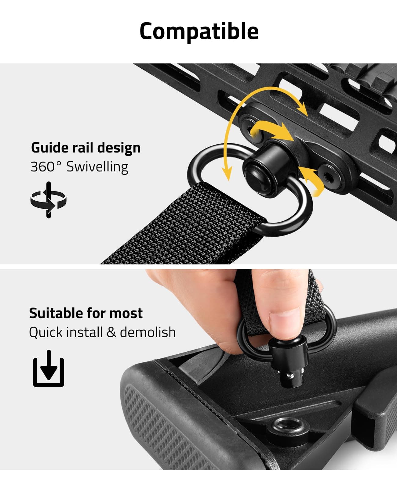 CVLIFE Two Point Sling Quick Adjustment with Removable Widened Pad, Black, view 5
