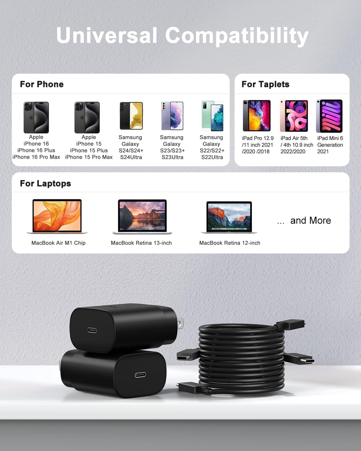 Type C Charger Fast Charging, 2Pack [10FT&6FT] Long USB C Cable with 25W Phone Super Fast Charger Block Compatible with Galaxy S25/S24/Plus/Ultra,iPhone 15/16/17/Air/Plus/Pro Max, view 5
