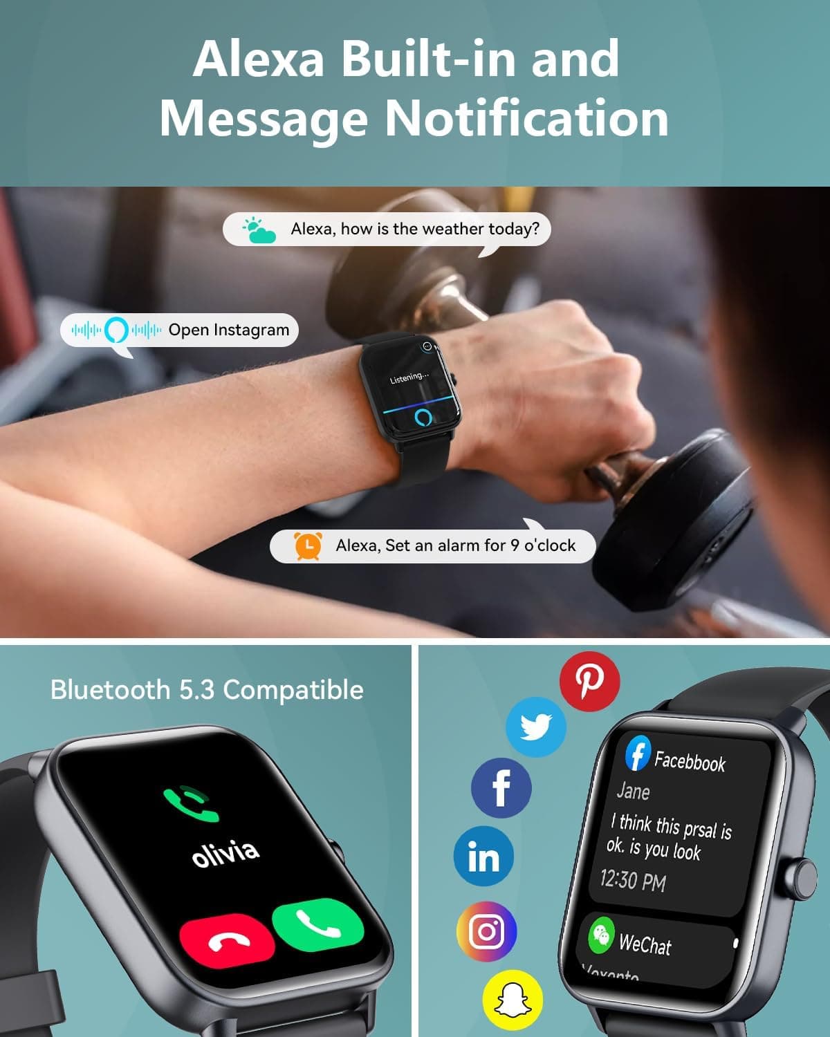 Quican Smart Watches for Women/Men, 2 Bands, Compatible for Android iPhone, view 3