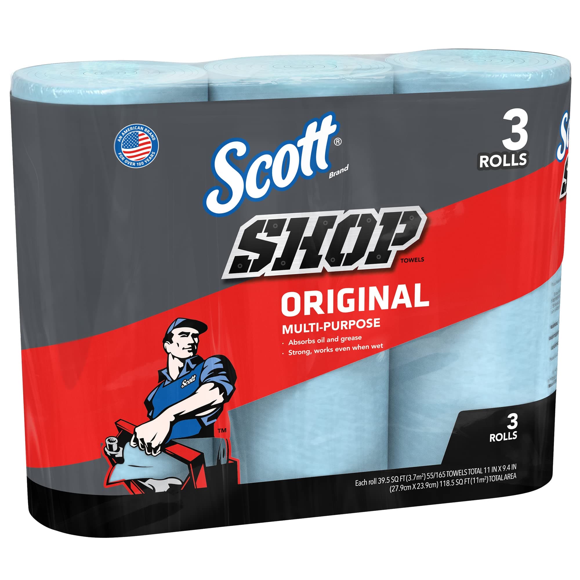 Scott Shop Original Towels (75143), Blue Towel, 9.4'x11' Wipe (30 Rolls of 55 Sheets, 10 Packs/Case, 1,650 Sheet Total)