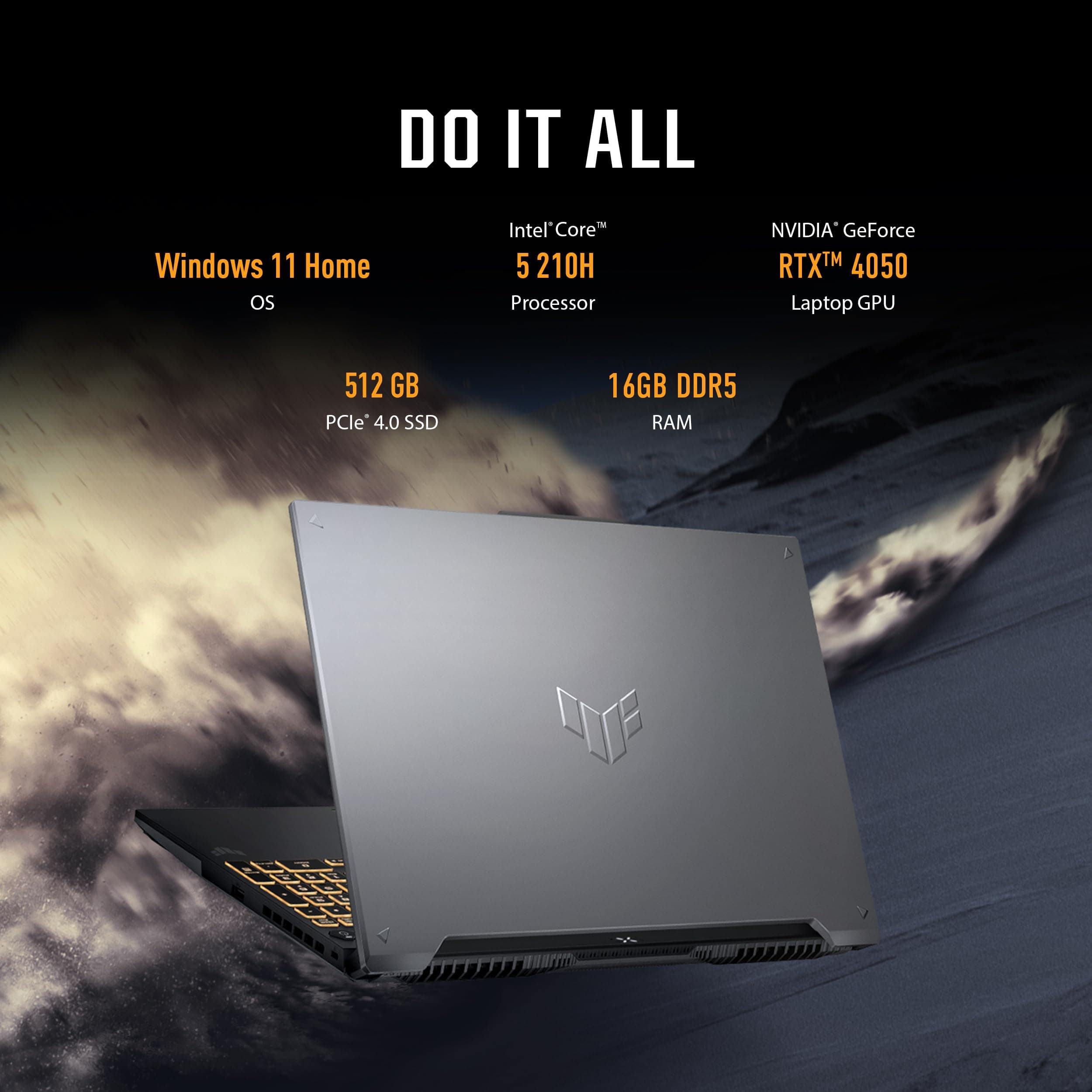 ASUS TUF Gaming F16 Gaming Laptop, 16” FHD+ 144Hz IPS-Level 16:10 Display, Intel® Core™ 5 210H, NVIDIA® GeForce RTX™ 4050, 16GB DDR5, 512GB PCIe Gen4 SSD, Wi-Fi 6, Win11 Home, FX607VU-SS53, view 5
