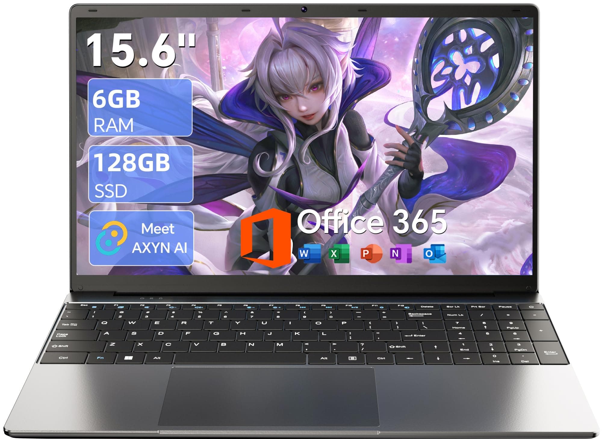 AKCHART 15.6 Inch Laptop with AI, Office 365, 6GB RAM 128GB SSD, Quad-Core Processor, Win 11 Home Laptops Computer, IPS FHD, 180°Viewing, Type-C, WiFi 5, BT4.2, Portable Thin Laptops