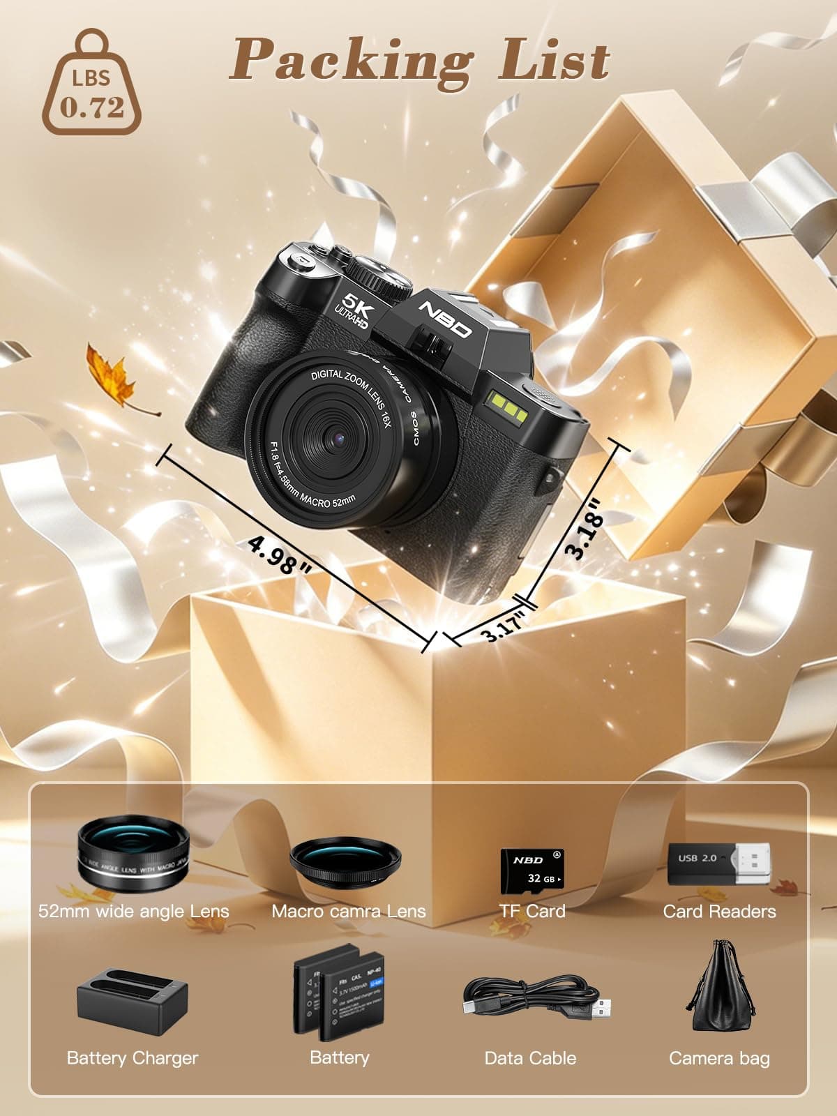 True 5K 64MP Digital Camera for Photography(Black), view 8
