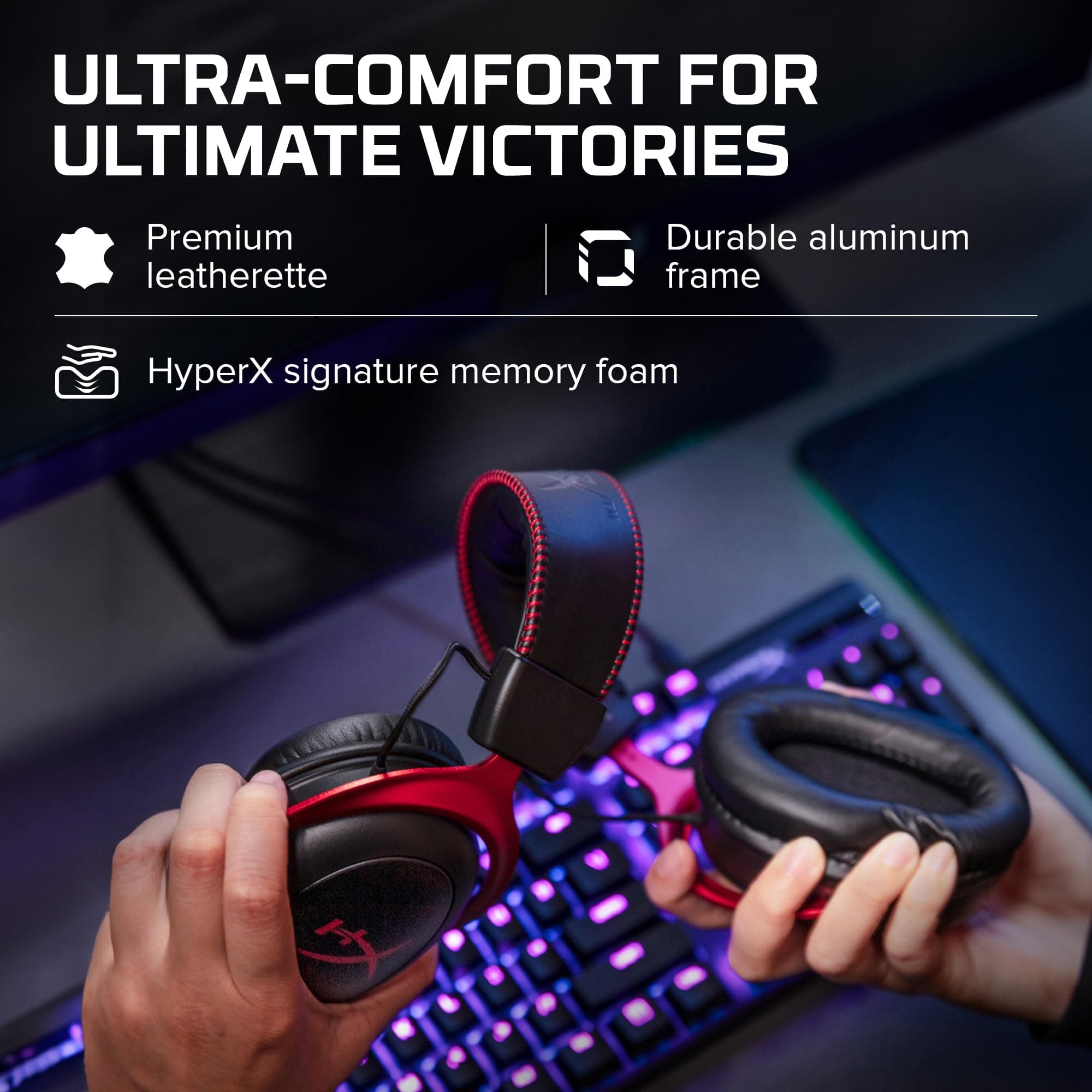 HyperX Cloud II Gaming Headset - 7.1 Surround Sound - Memory Foam Ear Pads - Durable Aluminum Frame - Multi Platform Headset - Works with PC, PS4, PS4 PRO, Xbox One, Xbox One S - Red (KHX-HSCP-RD), view 5