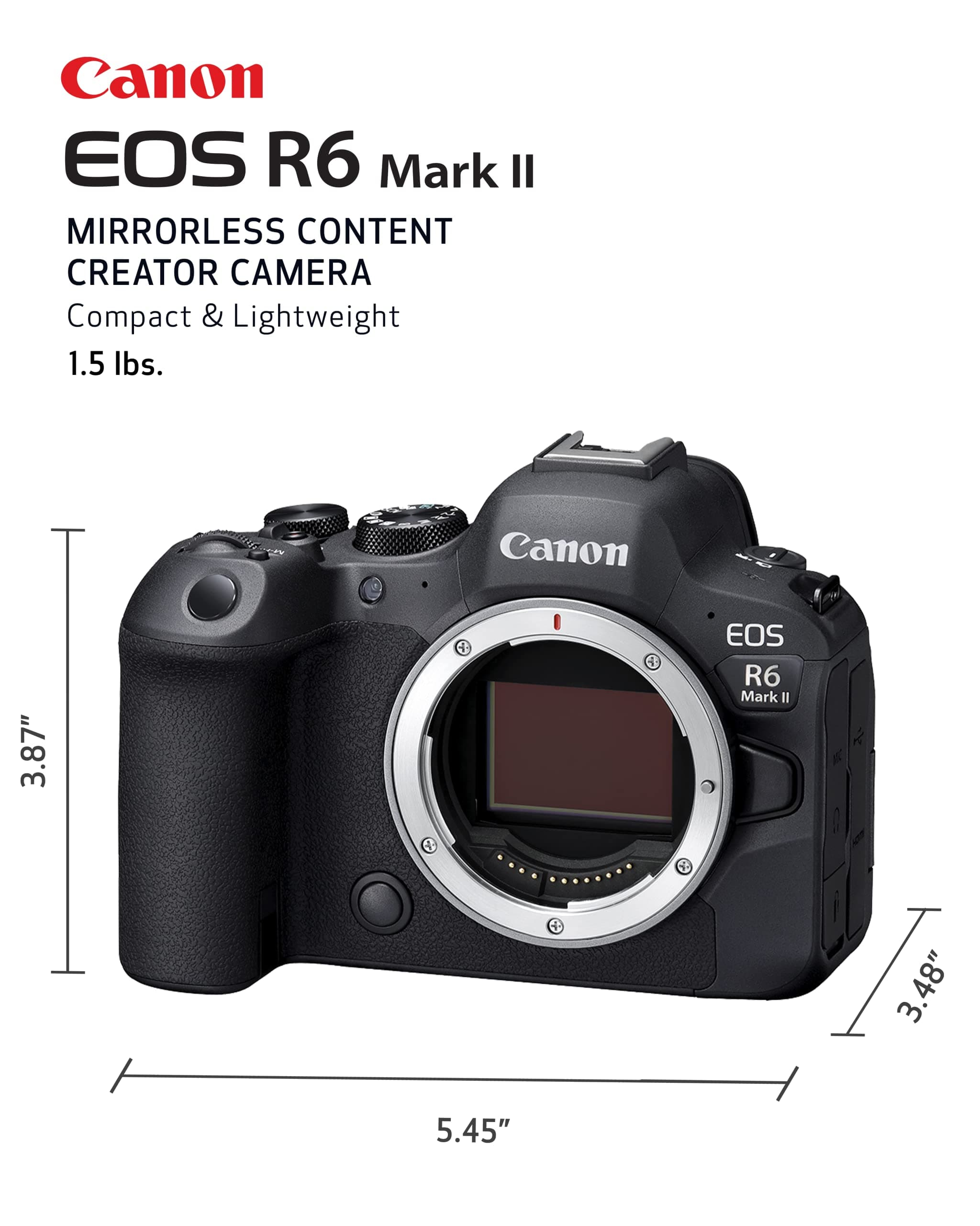 Canon EOS R6 Mark II Mirrorless Camera (Body Only), Full-Frame Camera, 24.2 Megapixel CMOS Sensor, Photo and Video Capabilities, Black, view 3