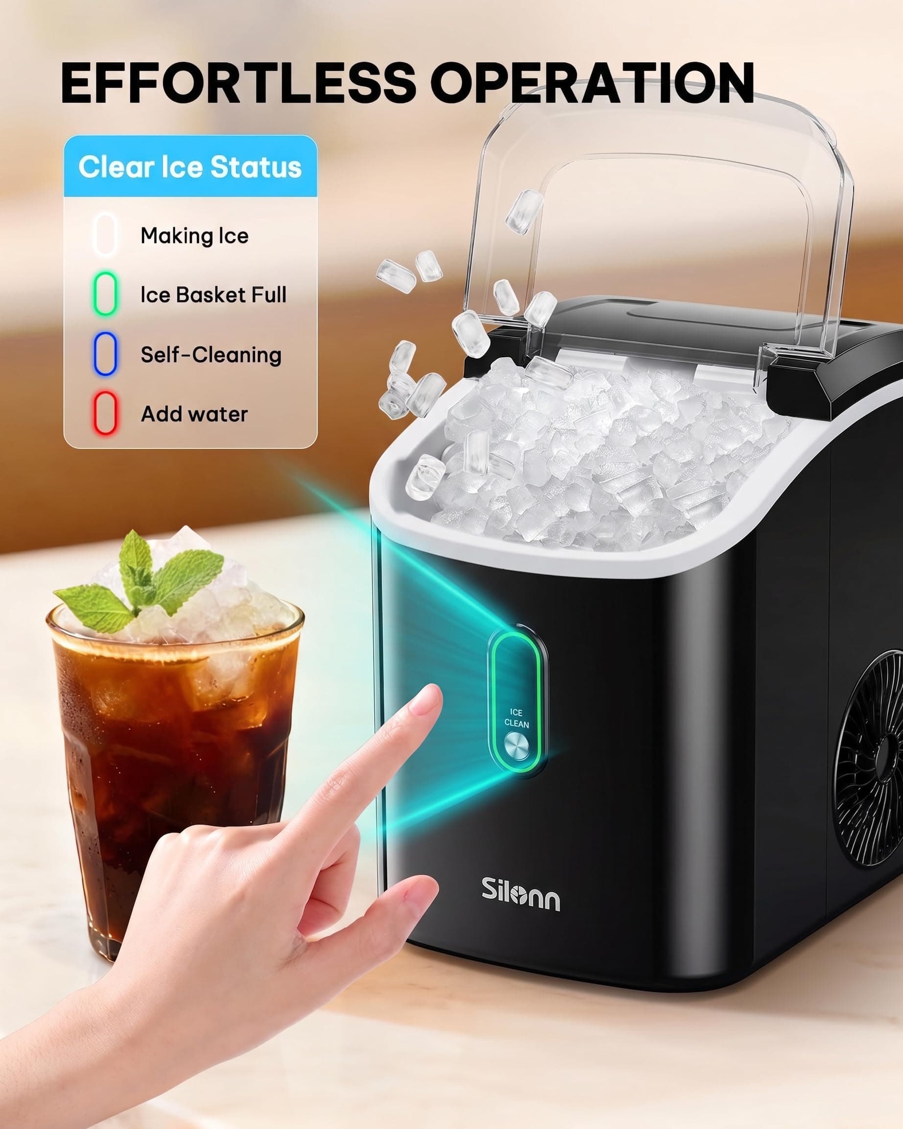 Silonn Nugget Ice Maker Countertop - 36lbs 24H Chewable Pellet Sonic Ice, view 9