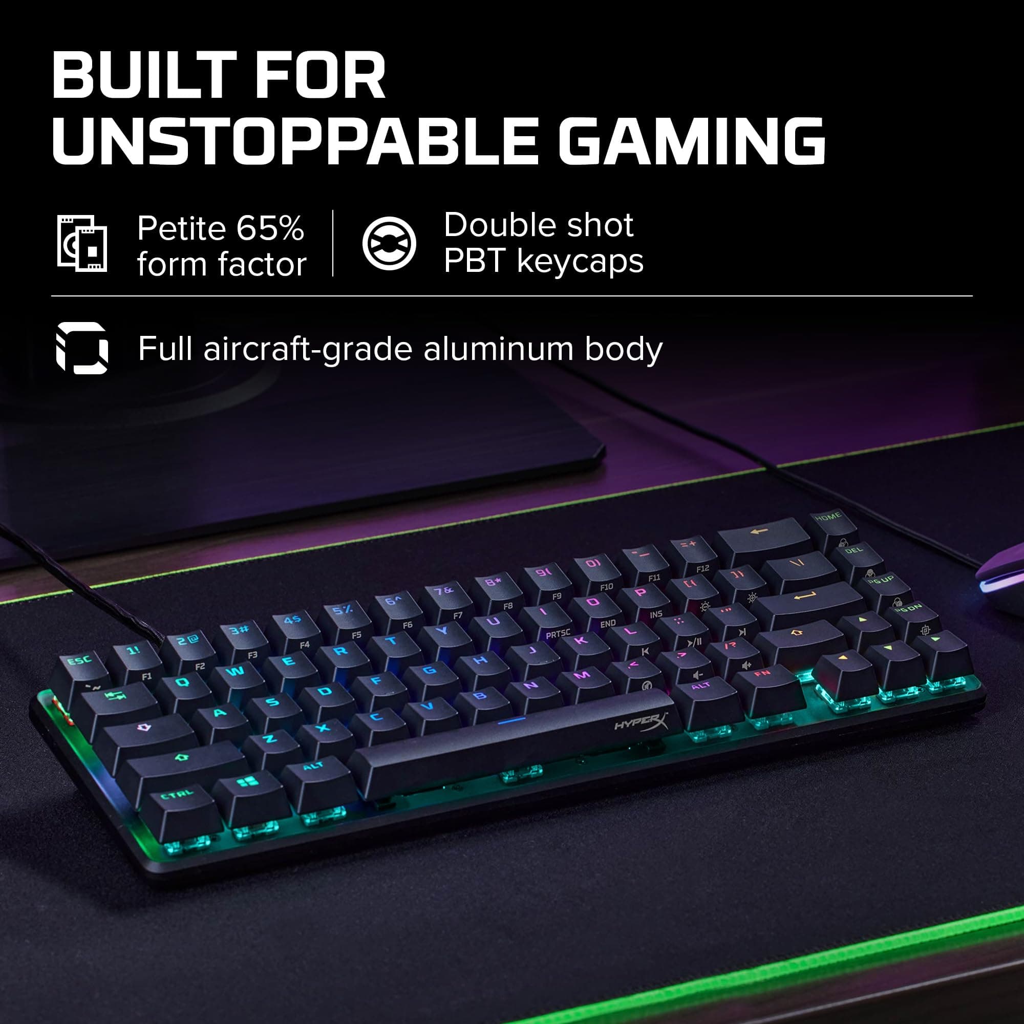 HyperX Alloy Origins 65 - Mechanical Gaming Keyboard – Compact 65% Form Factor - Tactile Aqua Switch - Double Shot PBT Keycaps - RGB LED Backlit - NGENUITY Software Compatible, view 5