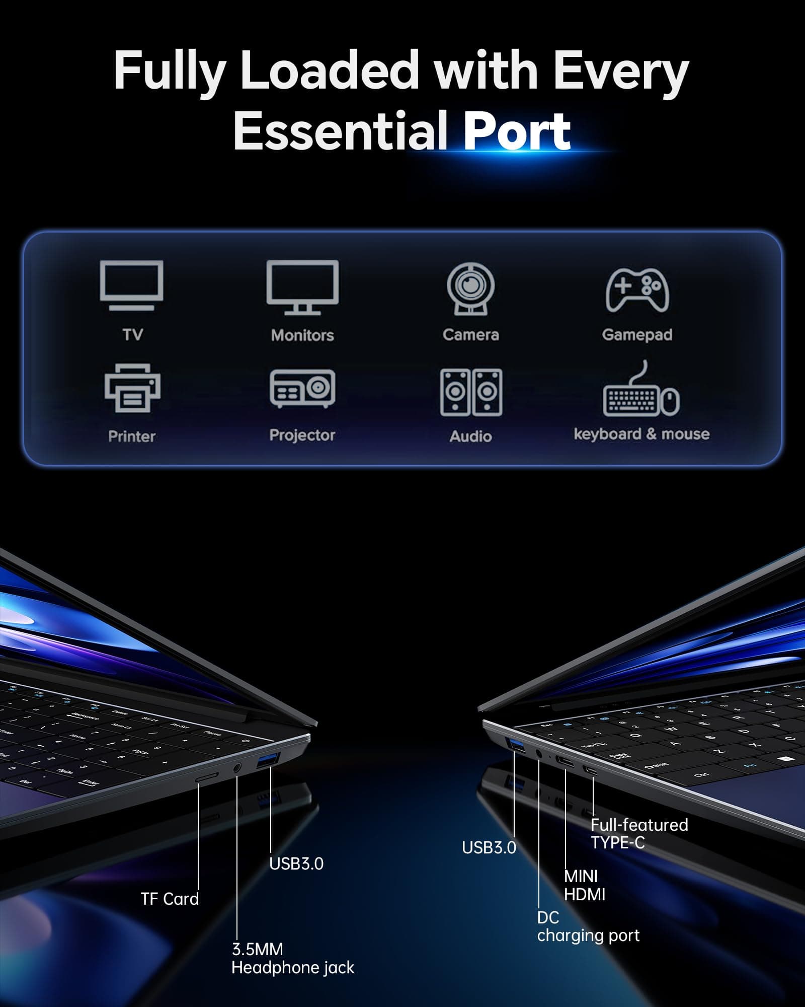AKCHART 15.6 Inch Laptop with AI, Office 365, 6GB RAM 128GB SSD, Quad-Core Processor, Win 11 Home Laptops Computer, IPS FHD, 180°Viewing, Type-C, WiFi 5, BT4.2, Portable Thin Laptops, view 5