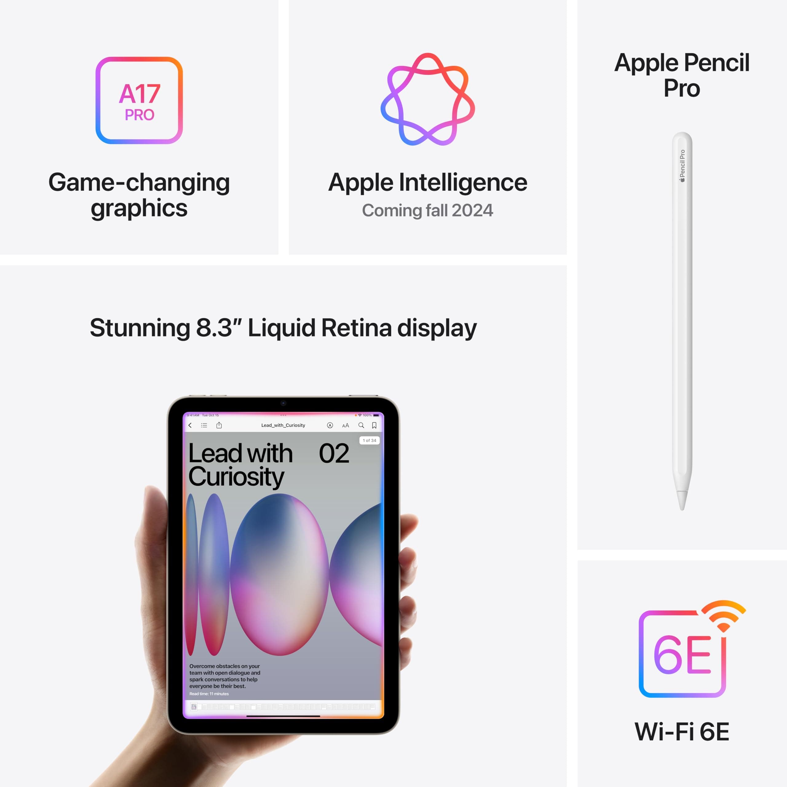 Apple iPad mini (A17 Pro): Apple Intelligence, 8.3-inch Liquid Retina Display, 256GB, Wi-Fi 6E, 12MP Front/12MP Back Camera, Touch ID, All-Day Battery Life — Space Gray, view 4