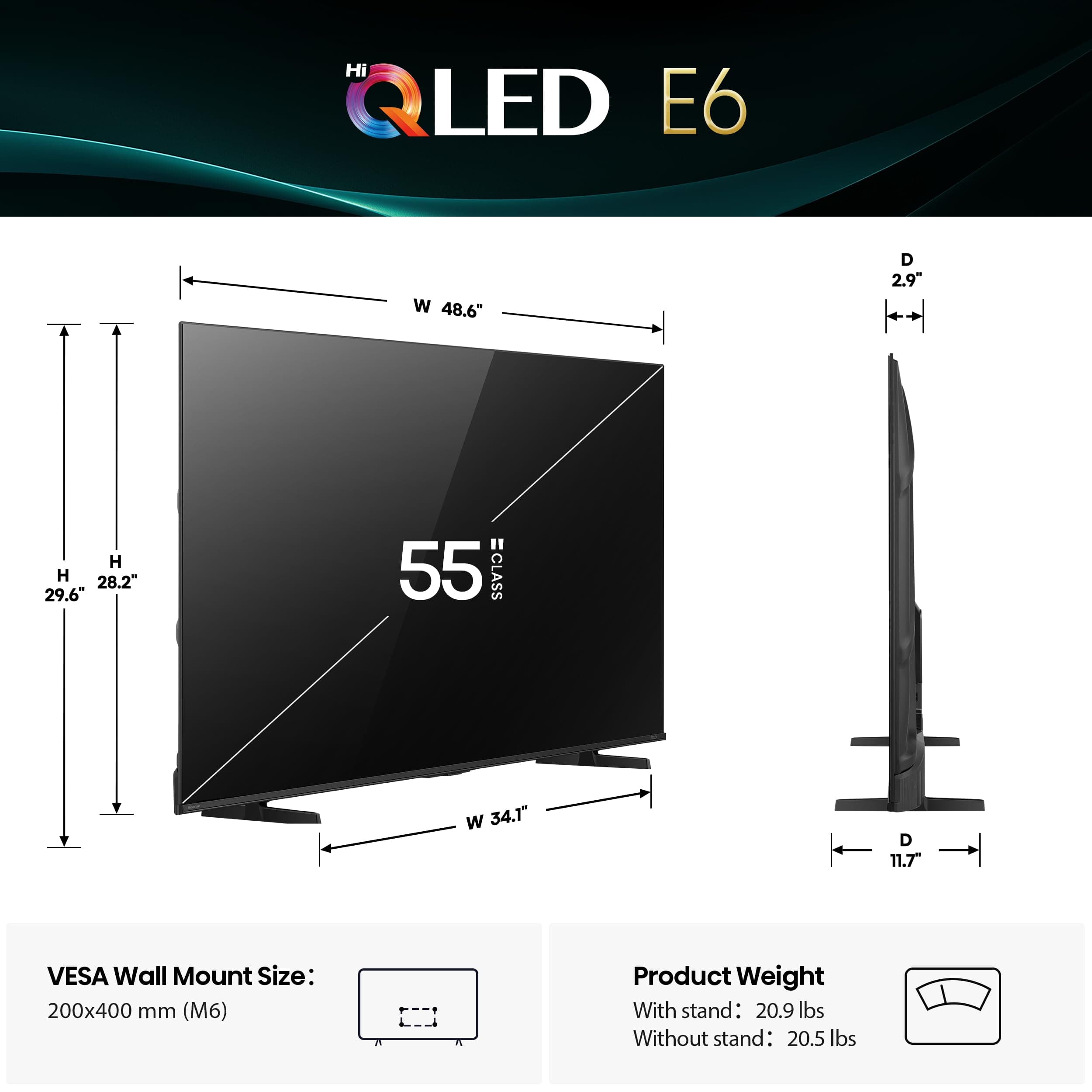 Hisense 55" E6 Cinema Series Hi-QLED 4K UHD Smart Fire TV (55E6QF) - AI Light Sensor, Dolby Vision · Atmos, Voice Remote with Alexa, Motion Rate 120, HDR 10+ Adaptive, Game Mode Plus, view 3