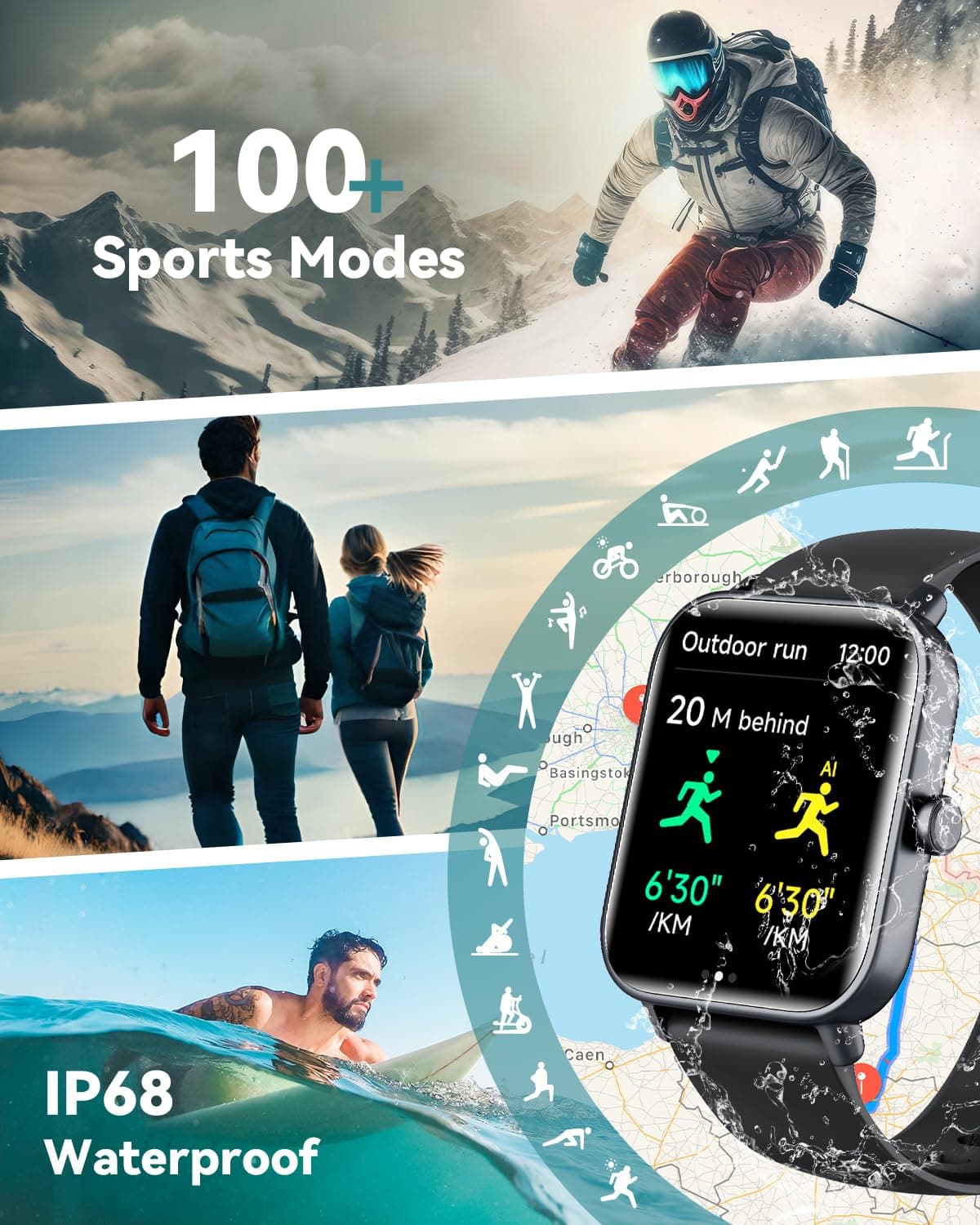Quican Smart Watches for Women/Men, 2 Bands, Compatible for Android iPhone, view 5