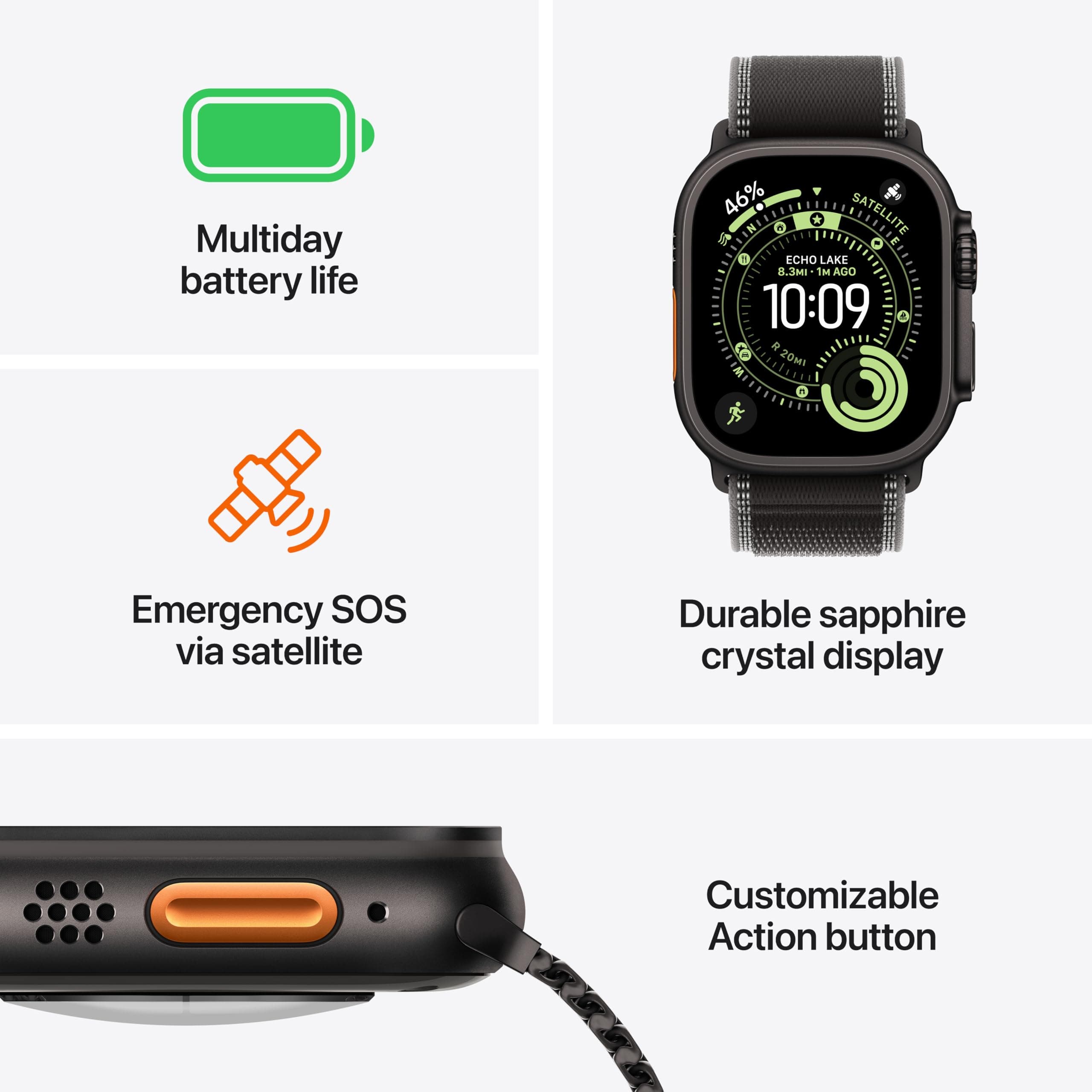 Apple Watch Ultra 3 [GPS + Cellular 49mm] Running & Multisport Smartwatch w/Rugged Titanium Case w/Black Ocean Band. Satellite Communications, Advanced Health & Fitness Tracking, view 2