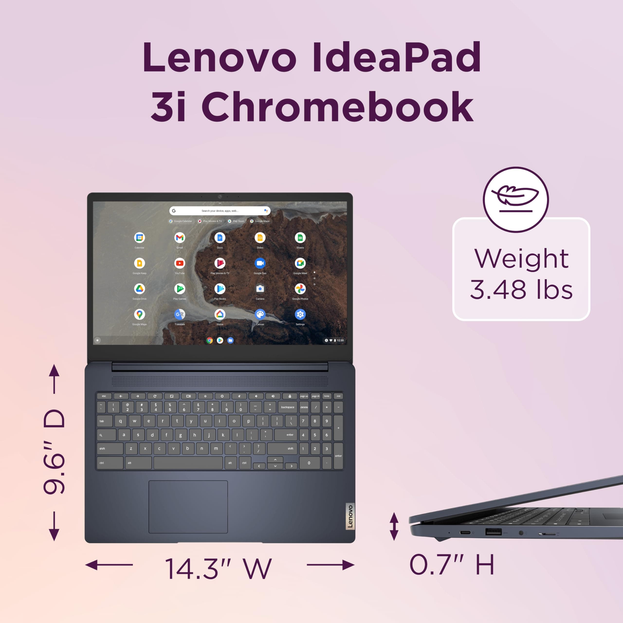 Lenovo IdeaPad 3i Chromebook, 15.6” FHD Display, Intel Celeron N4500, 8GB RAM, 64GB eMMC, 1920x1080 px, 720p Camera, Chrome OS, Abyss Blue, view 7