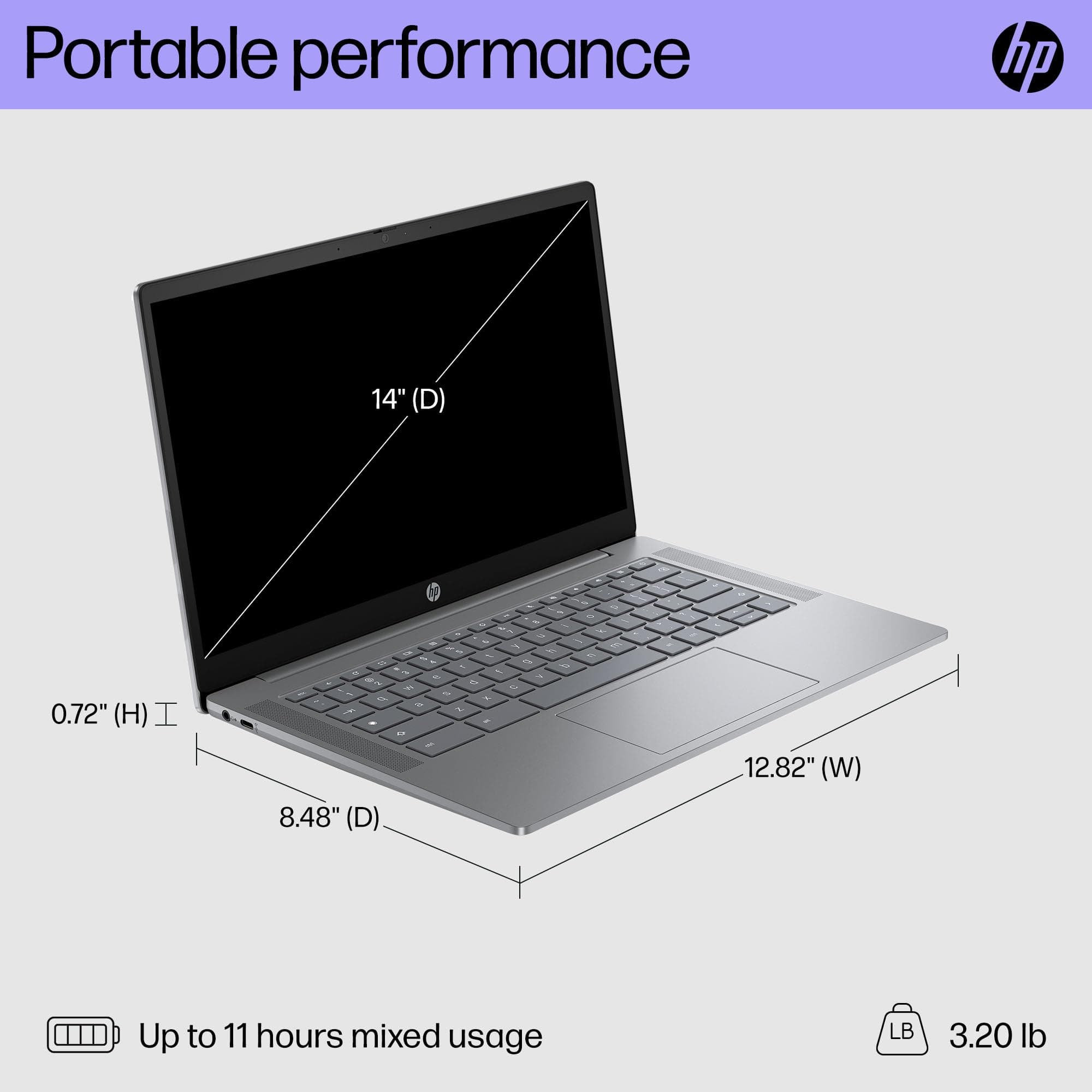 HP Chromebook Plus 14 inch Laptop, FHD Display, Intel Core i3-N305, 8 GB RAM, 128 GB UFS, Intel UHD Graphics, Chrome OS 14a-nf0050nr (2024), view 5
