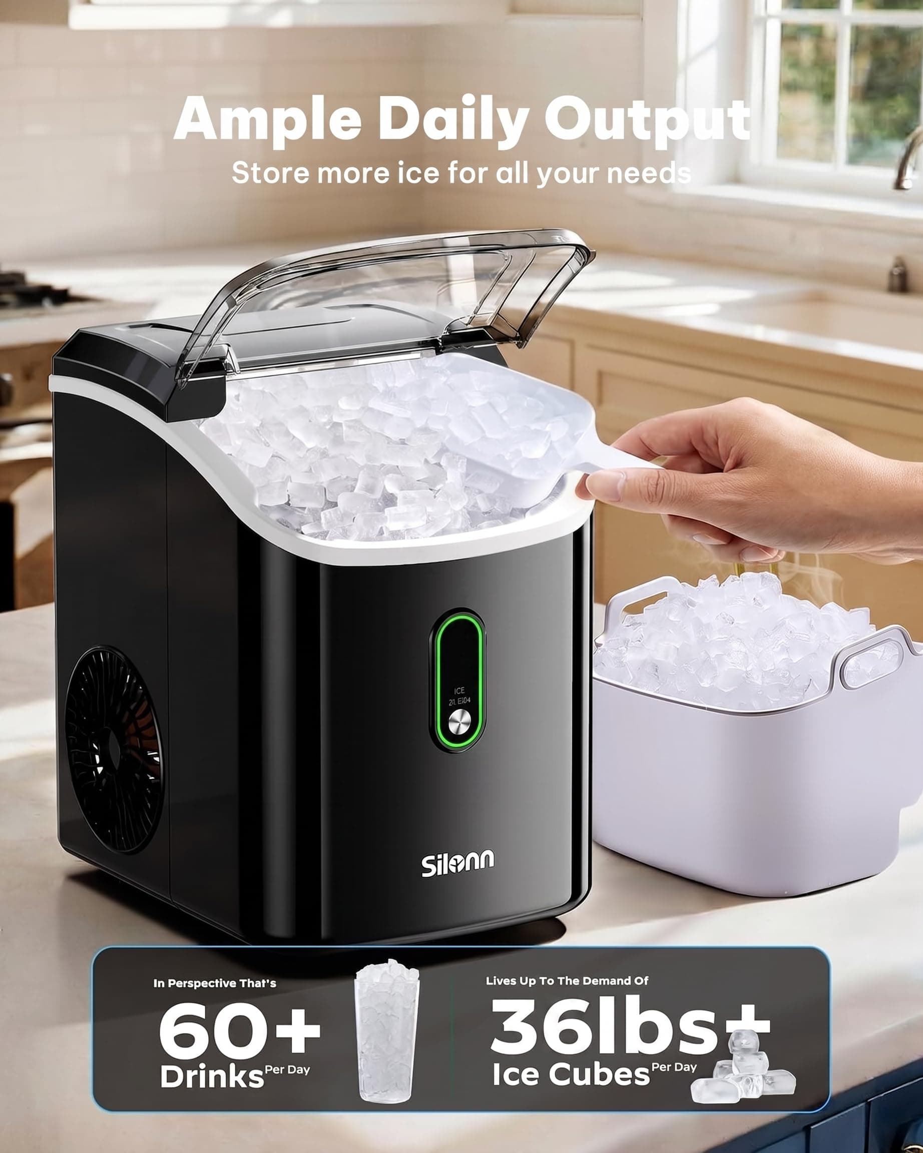 Silonn Nugget Ice Maker Countertop - 36lbs 24H Chewable Pellet Sonic Ice, view 3