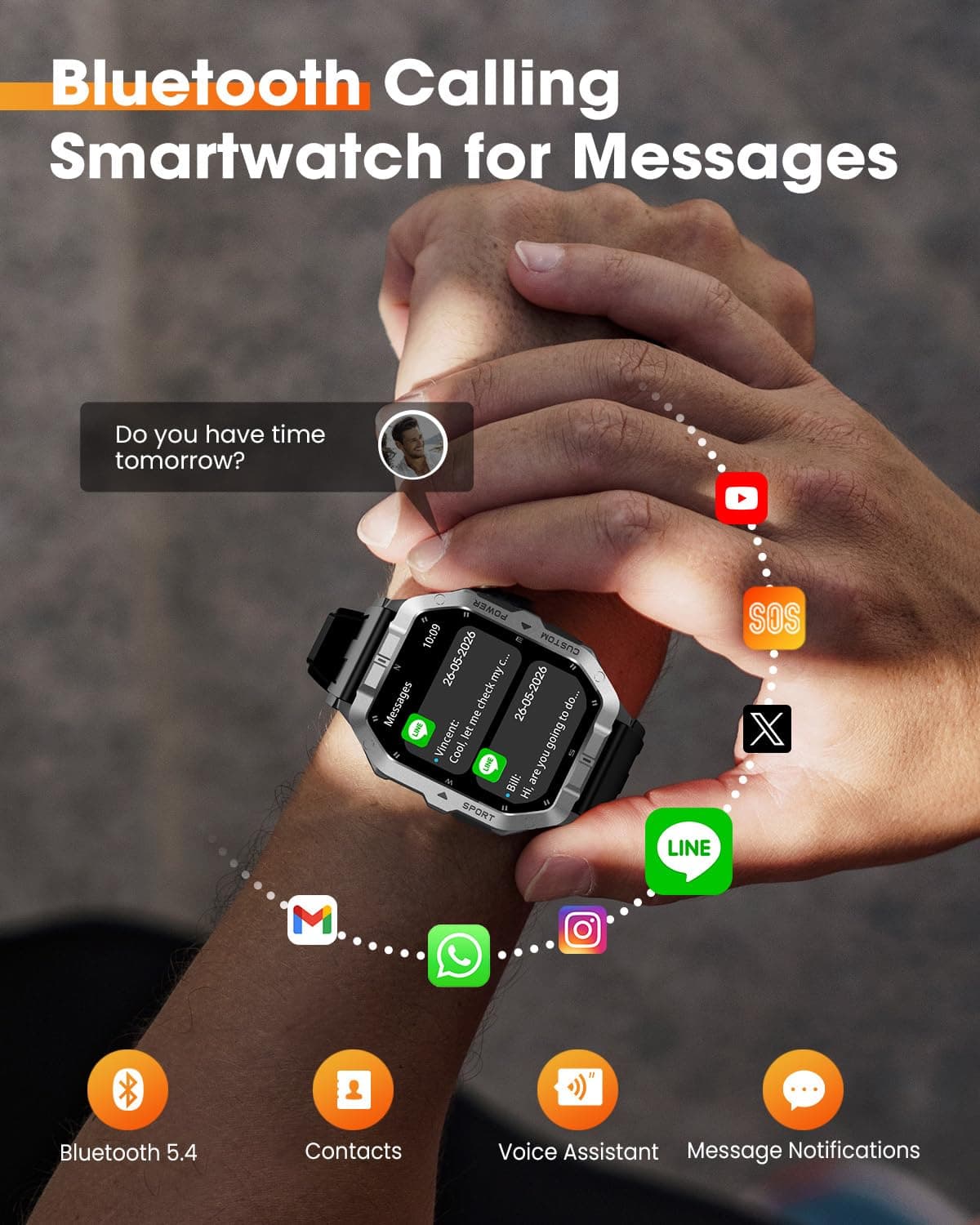 Military Smart Watches for Men,2.02''Smartwatch Fitness Tracker Built-inGPS, view 7