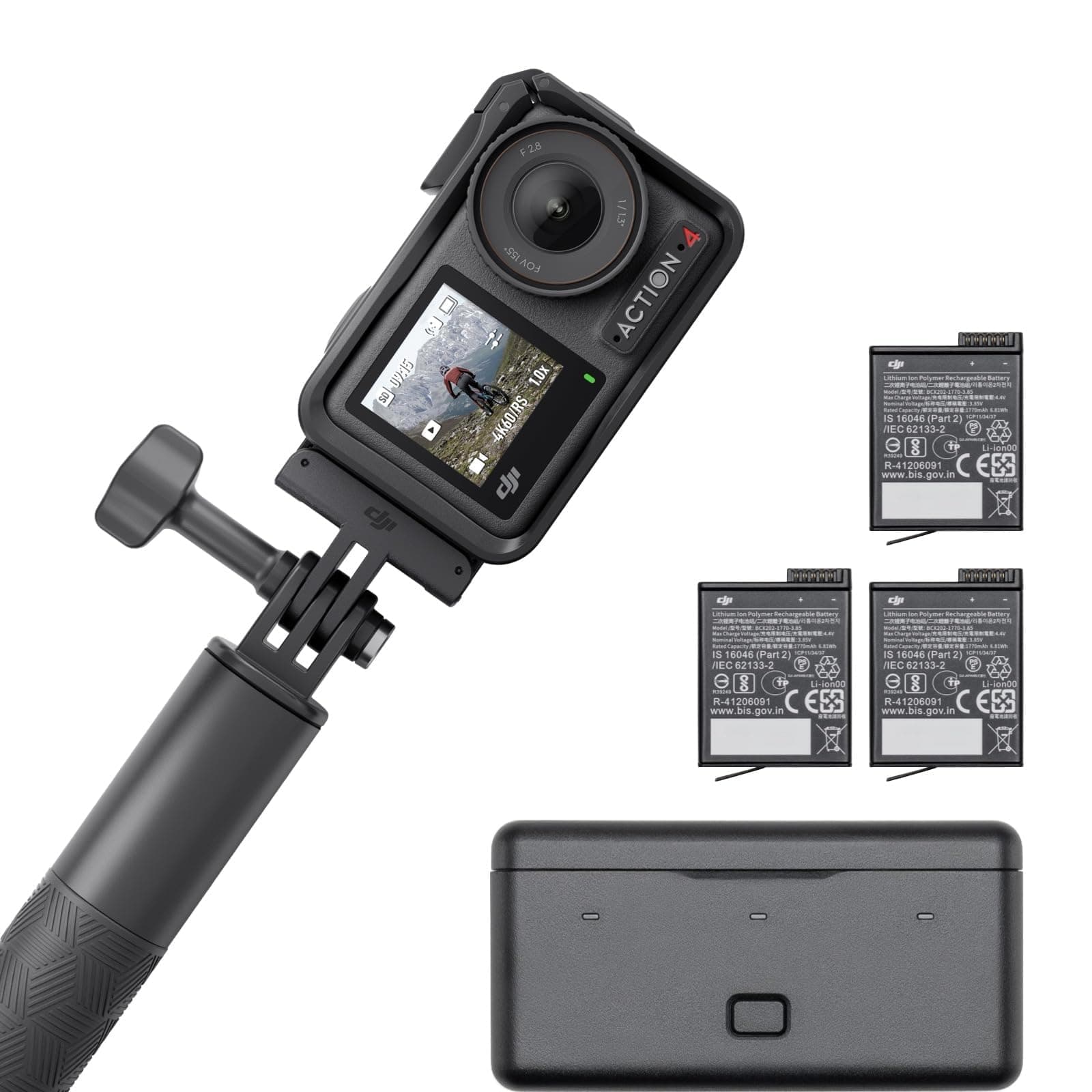 DJI Osmo Action 4 Adventure Combo, Waterproof Action Camera, 1/1.3" Sensor