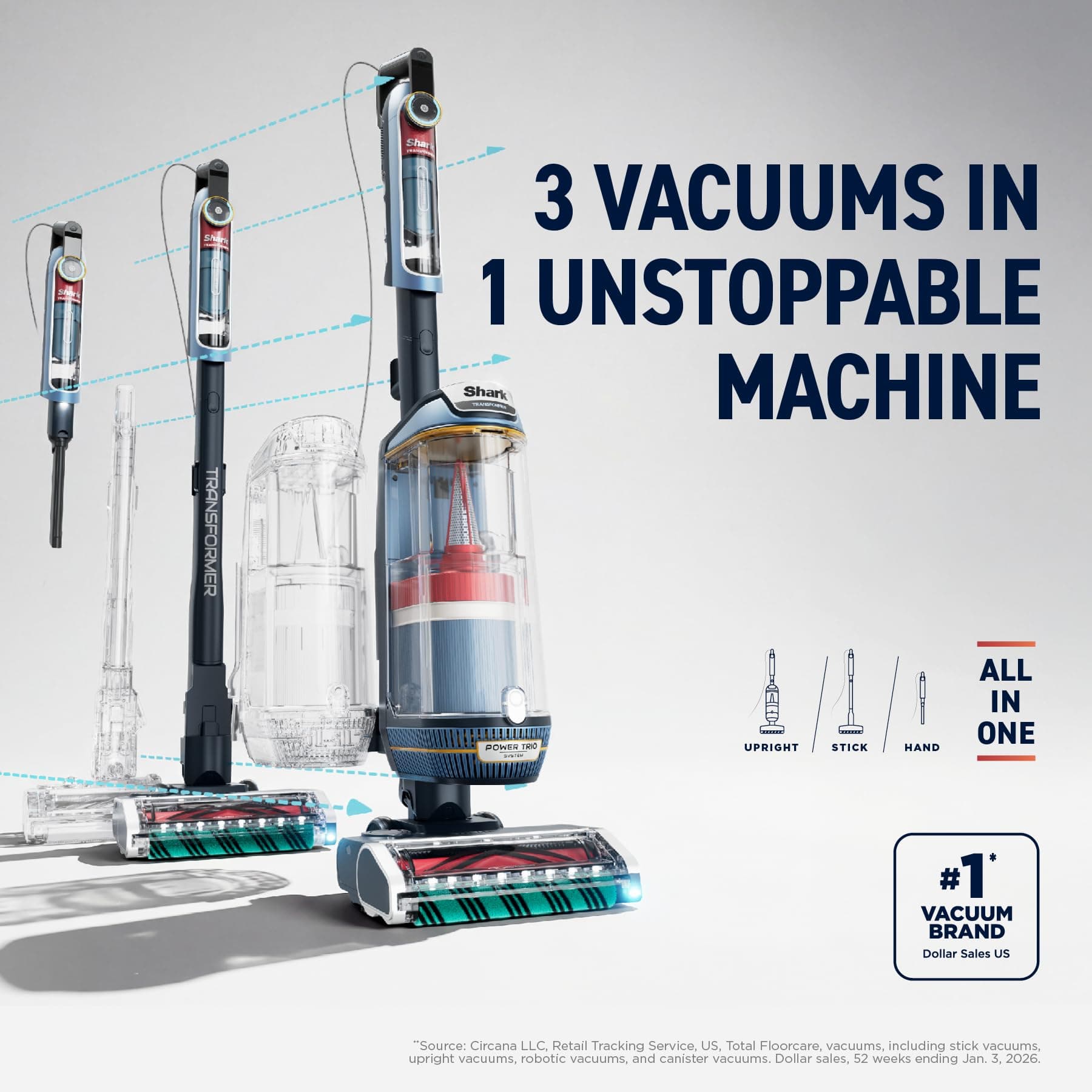 Shark® PowerDetect® Transformer™ Upright Vacuum, Midnight Steel, LX5002, view 2