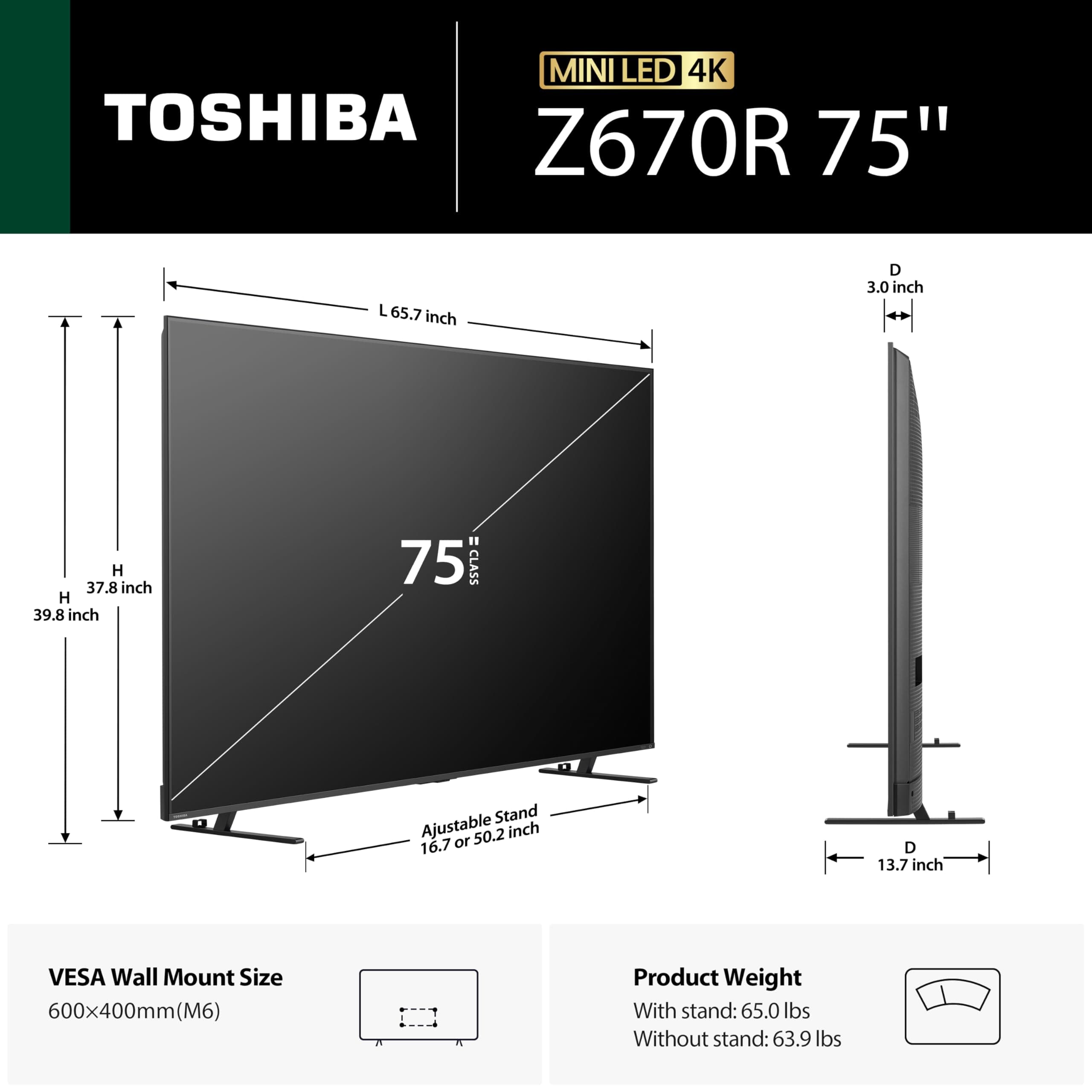 Toshiba 75" Z670 Series Mini-LED 4K UHD Smart Fire TV (75Z670R, 2026 New) - QLED, Native 144Hz, HDR10+, Dolby Vision IQ, REGZA Engine Zri, Dolby Atmos, Game Mode Pro, Alexa Built-in, Japan Quality, view 2