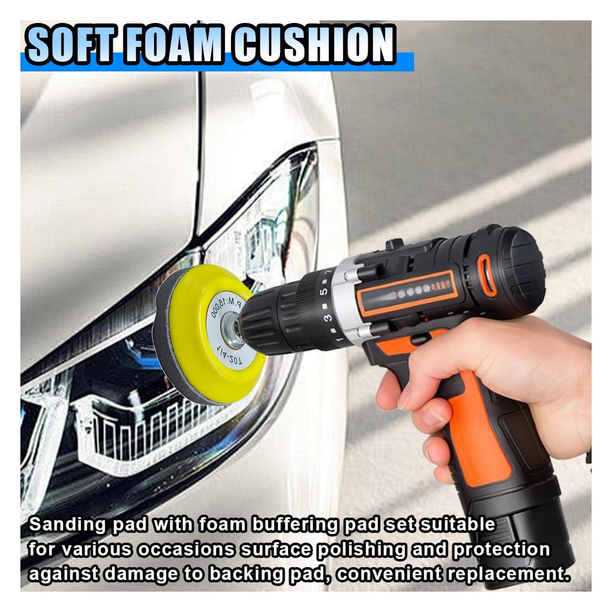2PCS 3" Hook and Loop Sanding Pad Polishing Tool Kit - Includes Soft Foam Layer Buffering Pad & 1/4" Shank Adapter Drill Attachment, Sanding Disc Replacement Accessory for Die Grinder Rotary Tool, view 3
