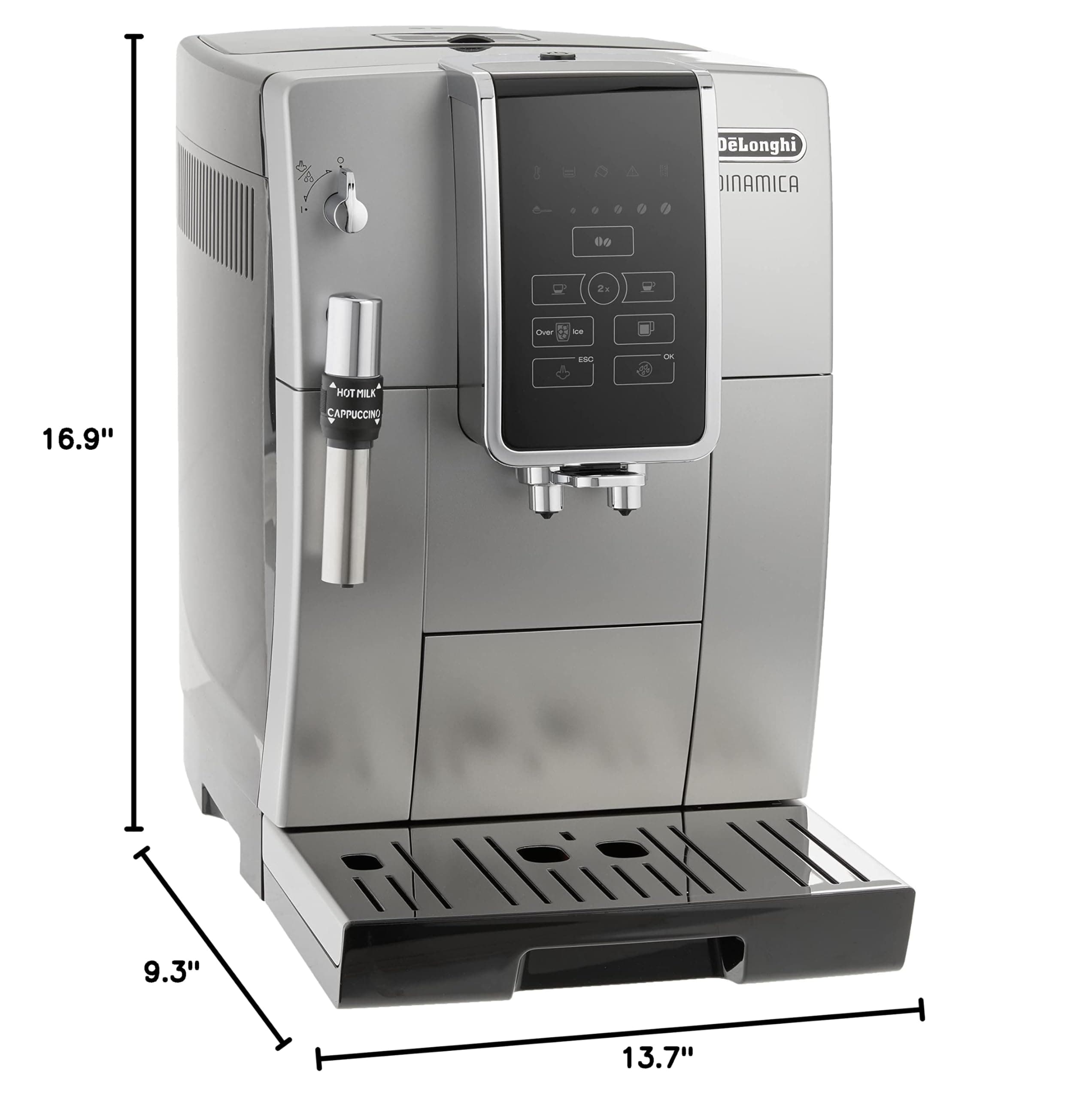 De'Longhi America Dinamica Fully Automatic Coffee and Espresso Machine with Premium Adjustable Frother, Stainless Steel, ECAM35025SB, view 7