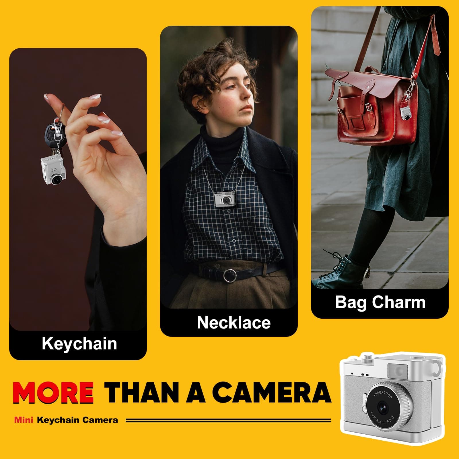 Keychain Camera, 16GB Mini Digital Camera with Built-in Flash & Retro Filters, 2MP Pocket Mini Camera with Video Recorder for Travel, Party, Vlog, Bag Charm, Birthday Gifts for Kids & Friends (White), view 4