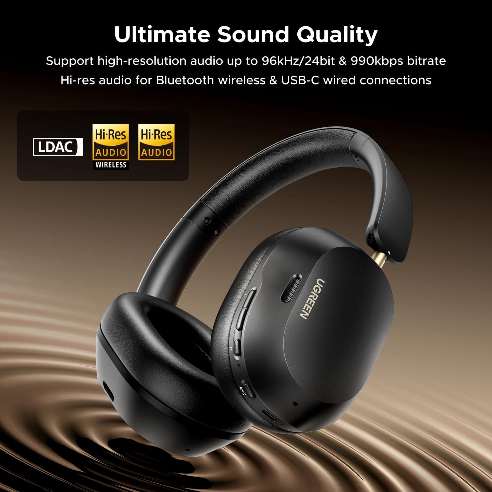 UGREEN HiTune Max5c Wireless Over Ear Headphones, Hybrid ANC, 75H Playtimes, view 3