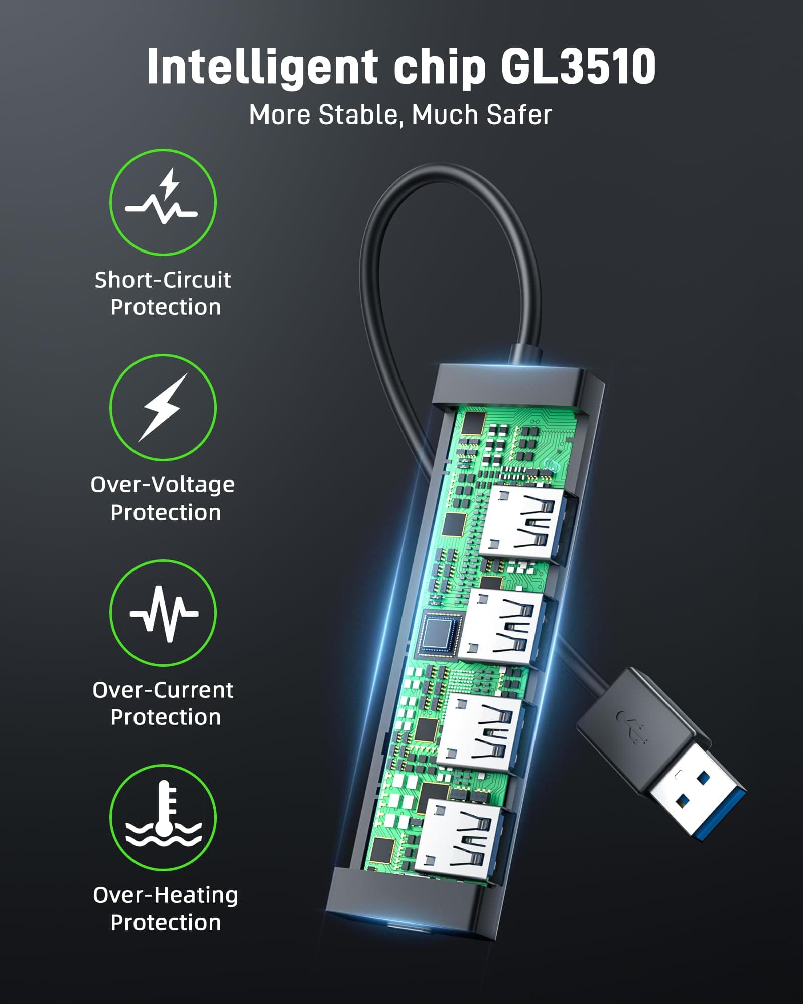 Acer USB Hub 4 Ports, Multiple USB 3.0 Hub, USBA Splitter for Laptop/PC 2FT, view 9