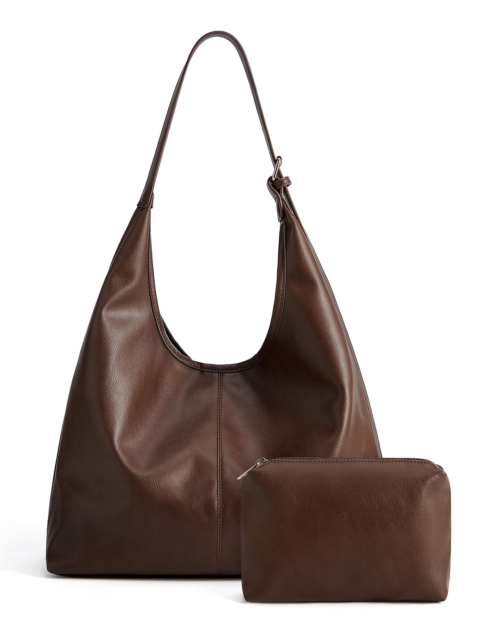 Missnine Hobo Bags Purses for Women, Soft Shoulder Bag Vegan Leather Tote Crossbody Purse Ladies Slouchy Handbag with Pouch, Coffee