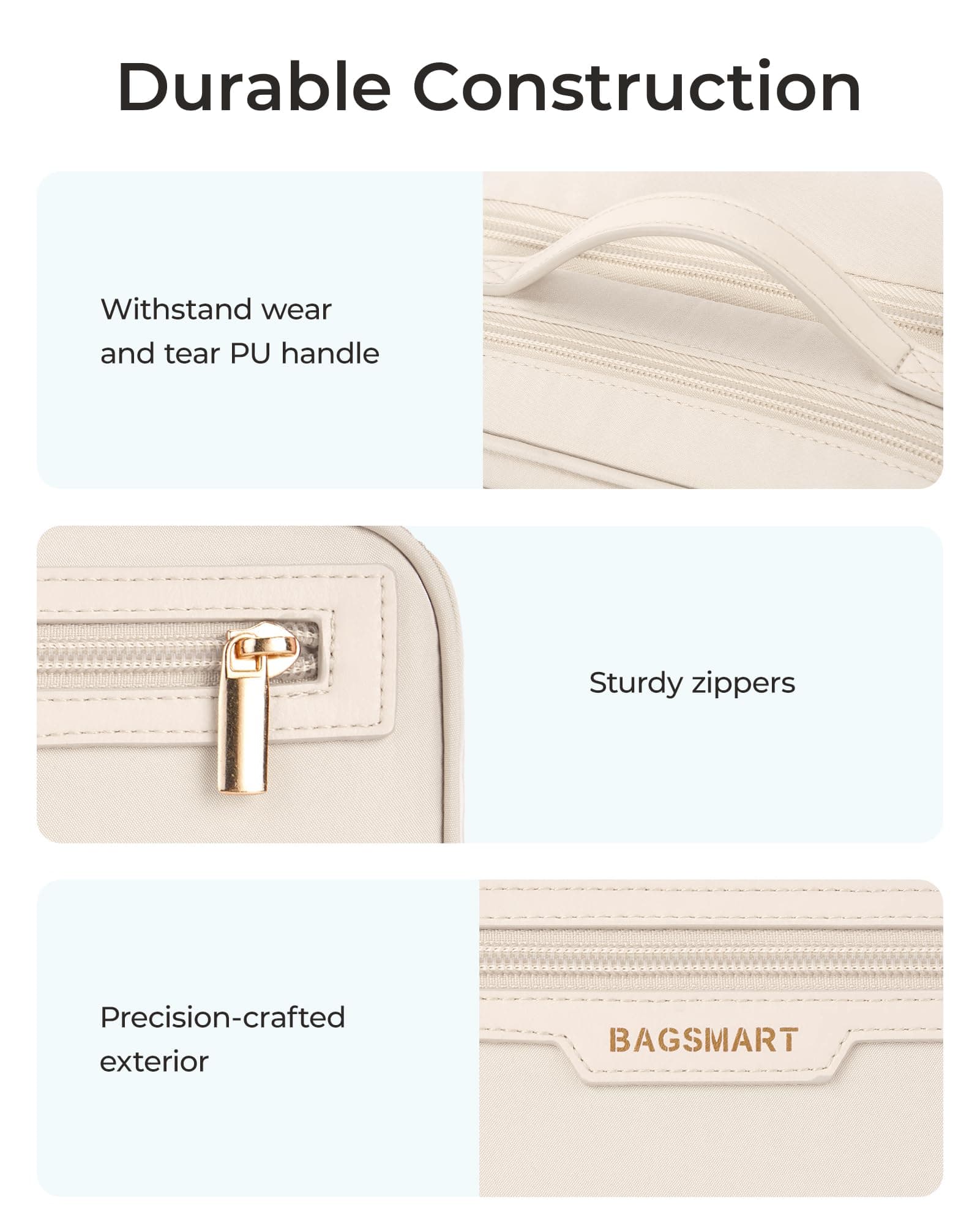BAGSMART Travel Makeup Bag, Make Up Bag with Multiple Compartments for Organizer, Durable & Compact Cosmetic Organizer for Women for Travel Accessories (Beige), view 6