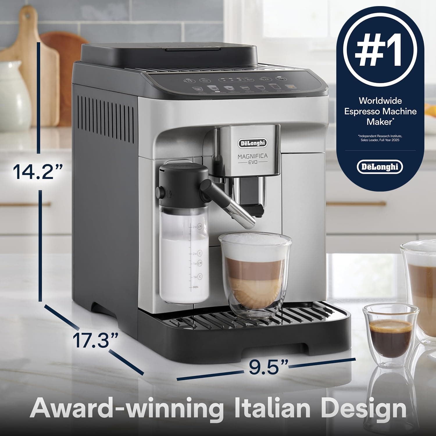 De'Longhi Magnifica Evo Automatic Espresso Machine, Milk Frother, Silver, view 2