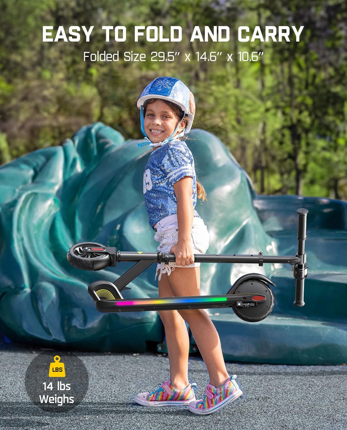FanttikRide C9 Pro Kids Electric Scooter Ages 8-12, Colorful Rainbow Lights, E-Scooter for Kids 3.9-5.2 ft, 132 lbs, 5 Miles Range, Up to 40 min Ride Time, 5/8/10 MPH, 3 Adjustable Heights, Black, view 5