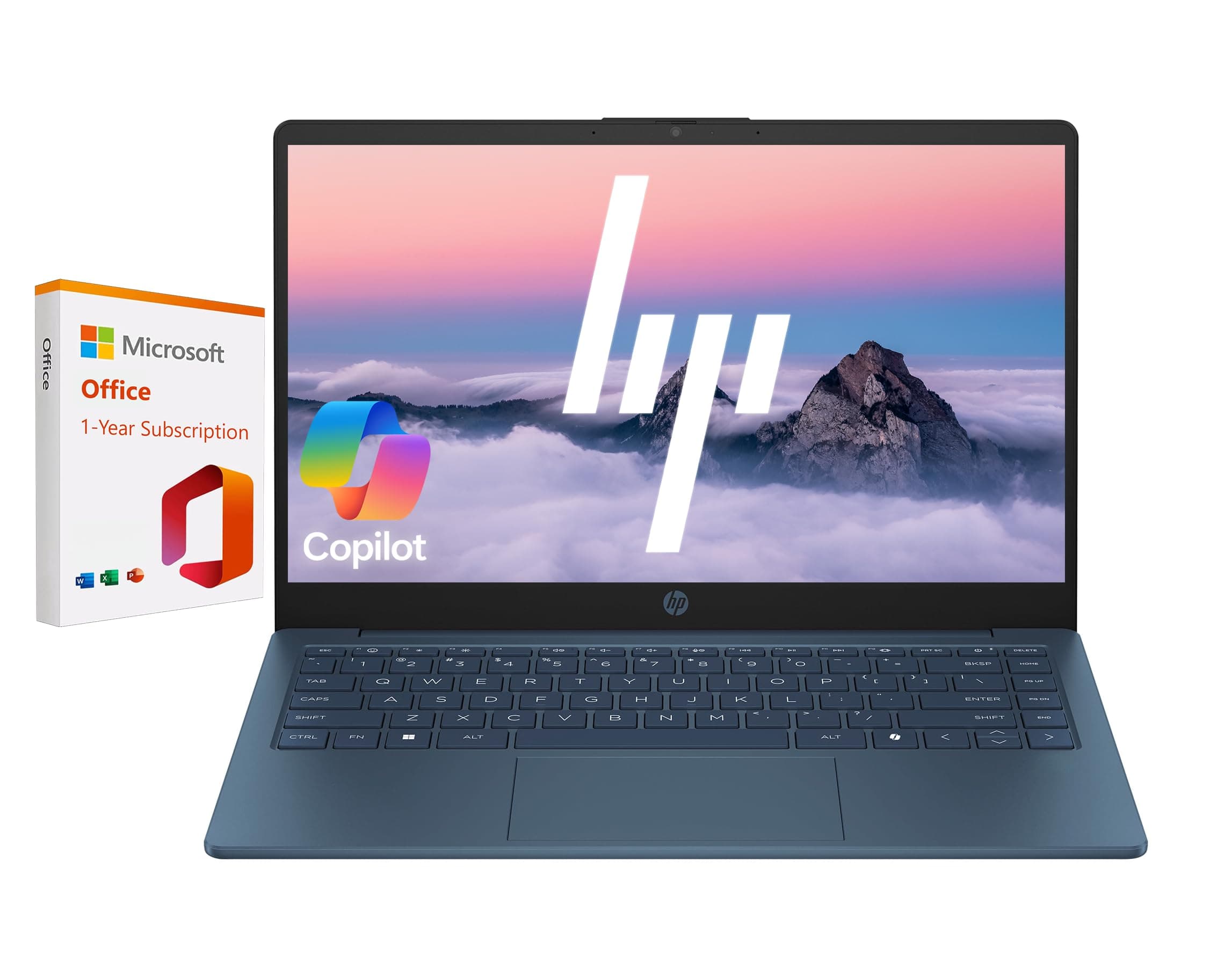 HP 14" Business Laptop Computer with 1-Year Office 365, Intel Quad-Core N150 Processor, 640GB Storage (128GB UFS+512GB Docking Set), 16GB RAM, Windows 11 Home, Waterfall Blue