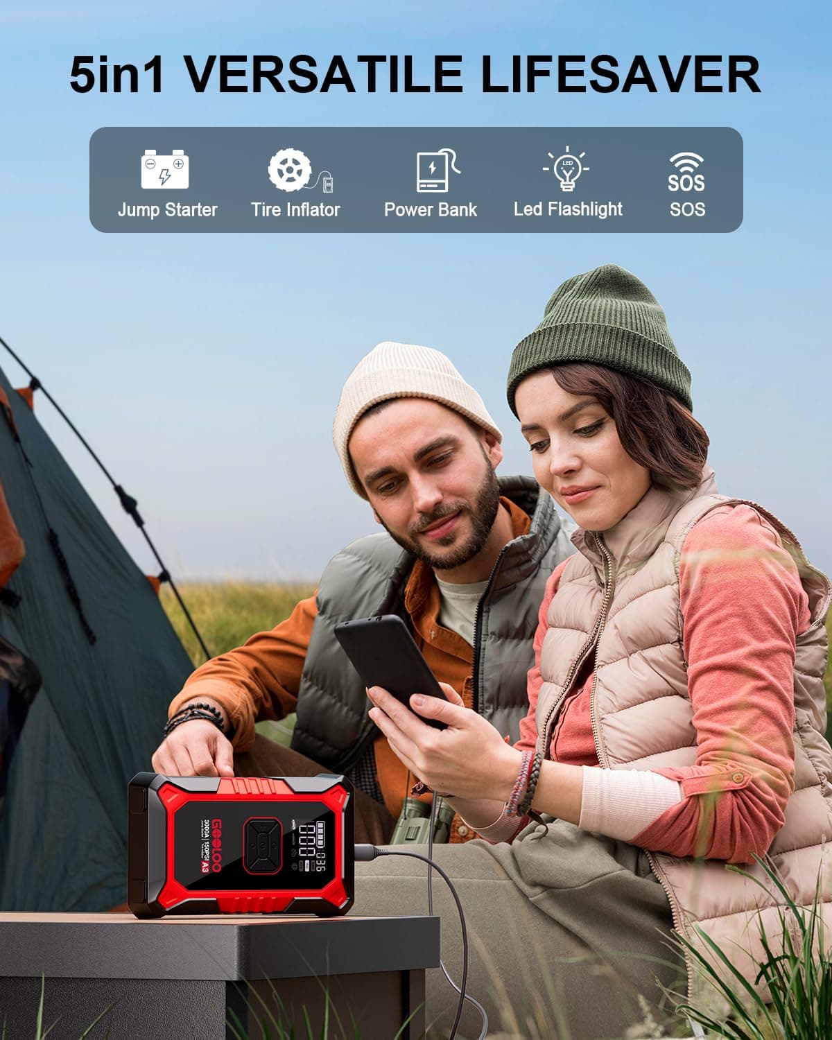 GOOLOO A3 12V 3000A Portable Jump Starter with Air Compressor, view 4